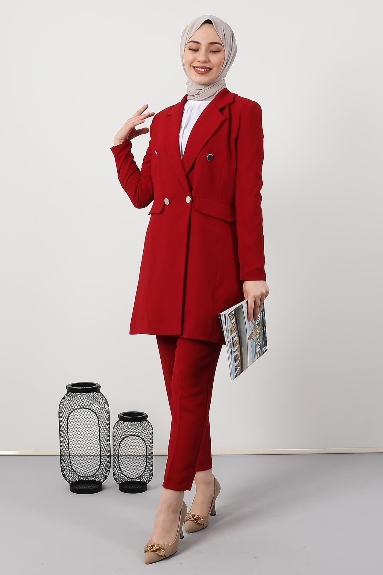 Blazer Ceket Takım Bordo