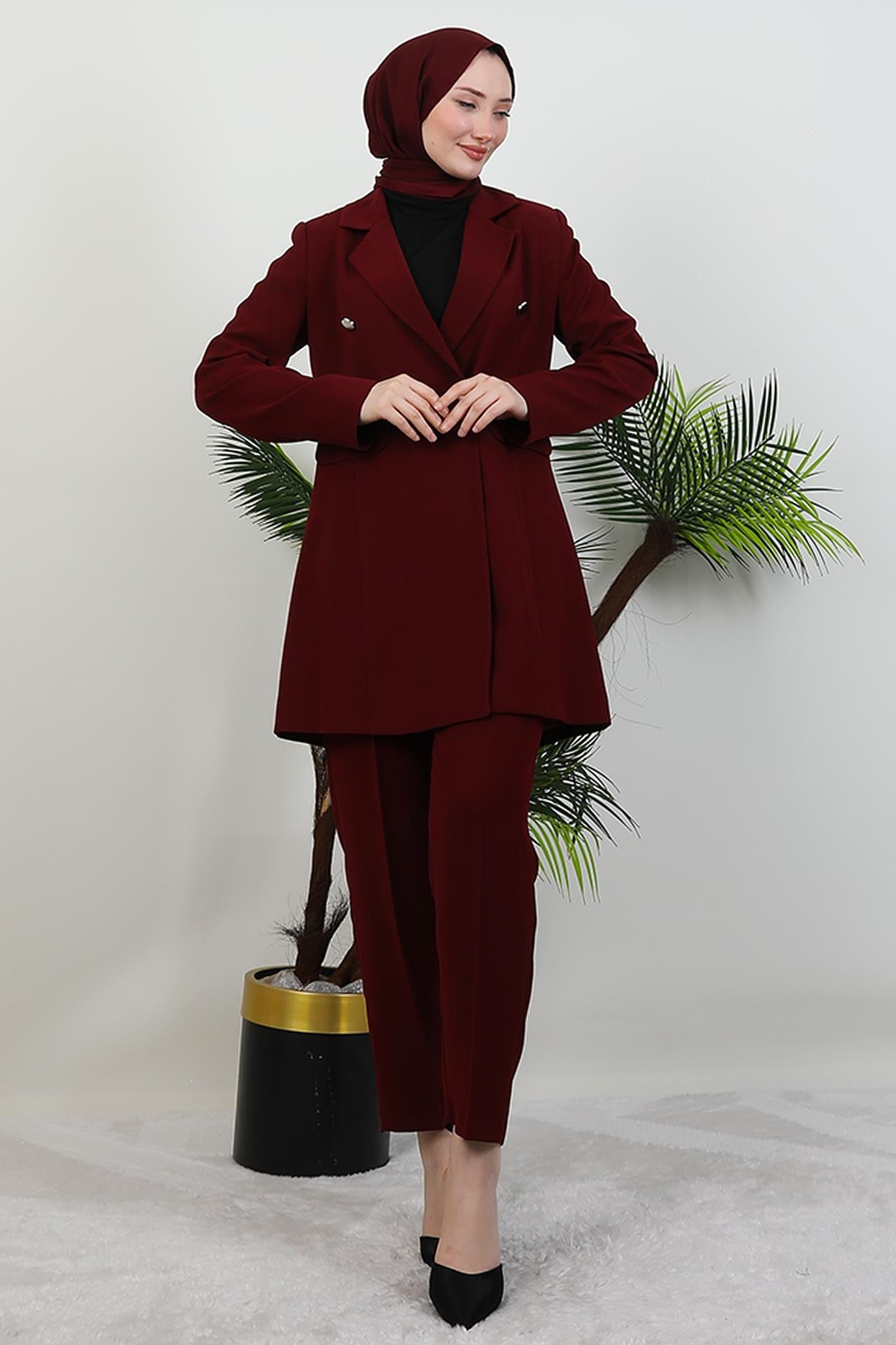 Blazer Ceket Takım Bordo