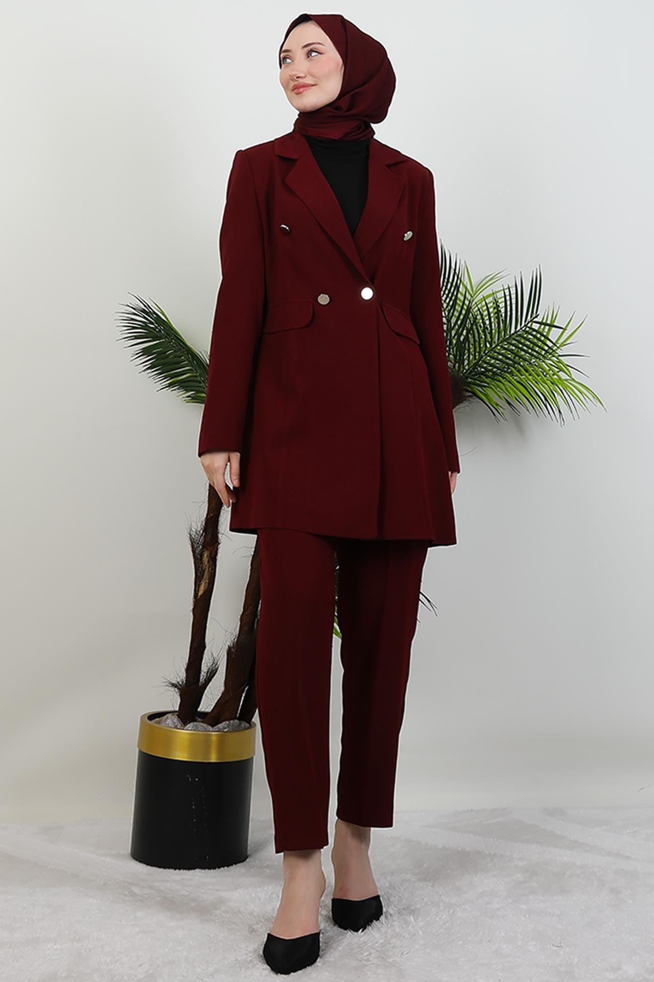 Blazer Ceket Takım Bordo