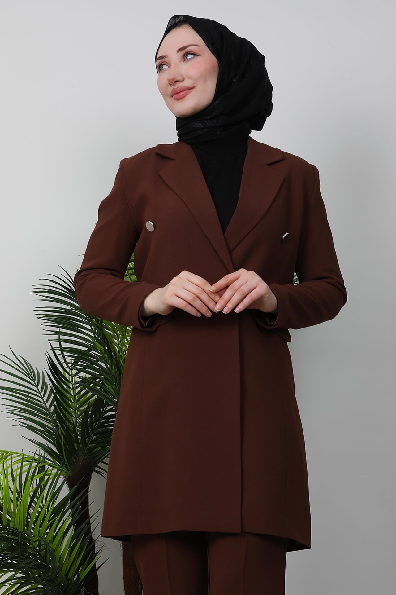 Blazer Ceket Takım Kahverengi