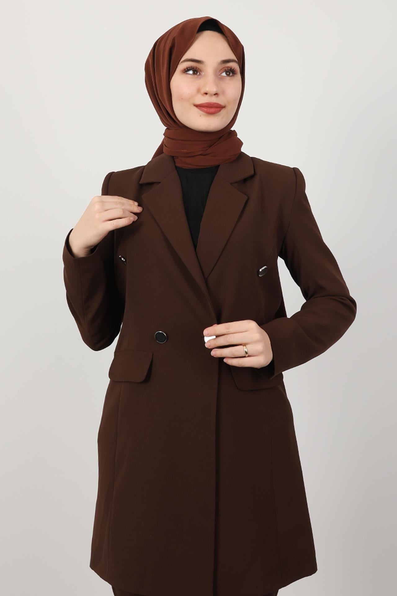 Blazer Ceket Takım Kahverengi