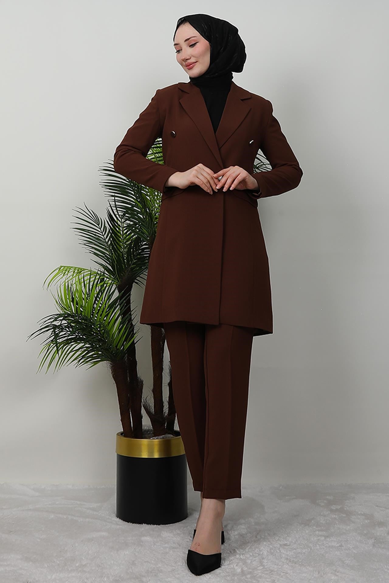 Blazer Ceket Takım Kahverengi