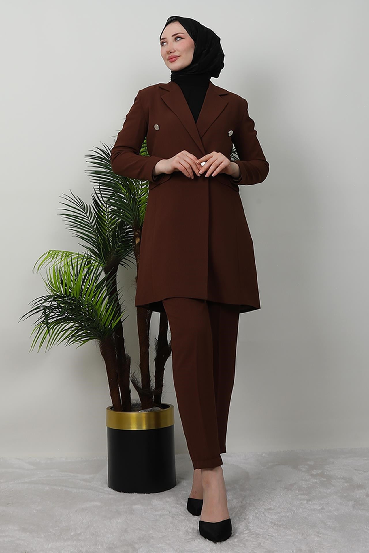 Blazer Ceket Takım Kahverengi