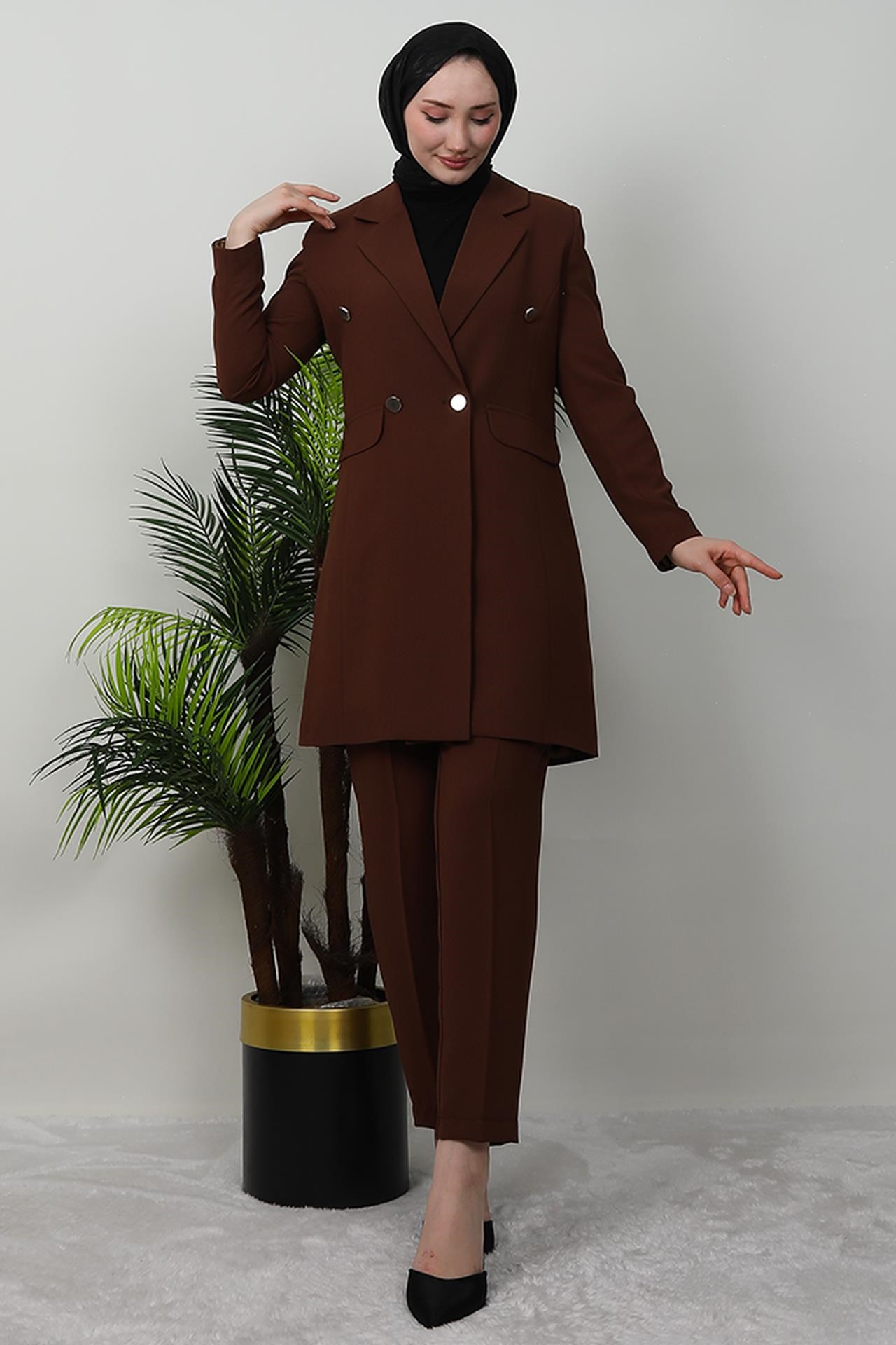 Blazer Ceket Takım Kahverengi