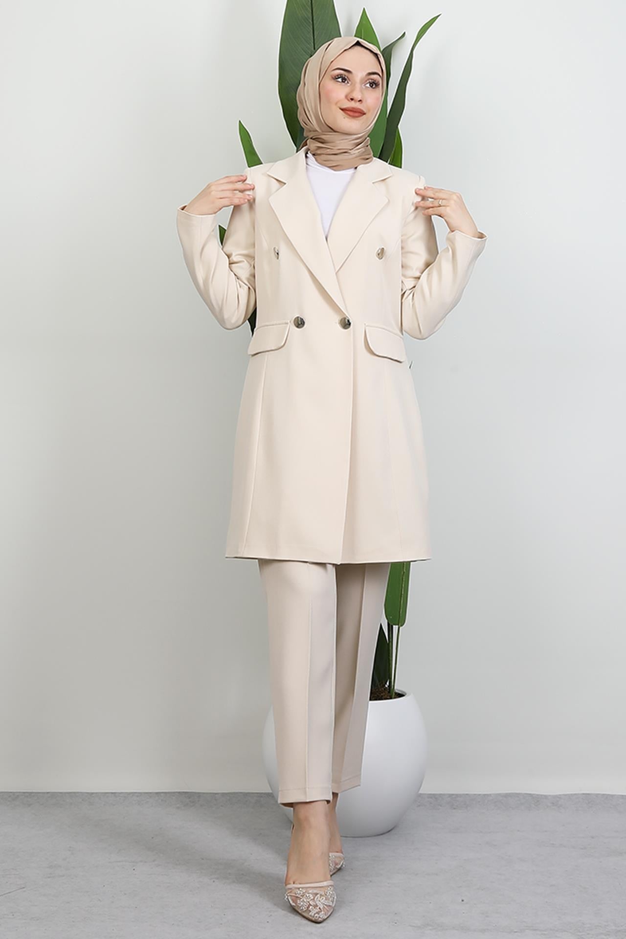 Blazer Ceket Takım Krem