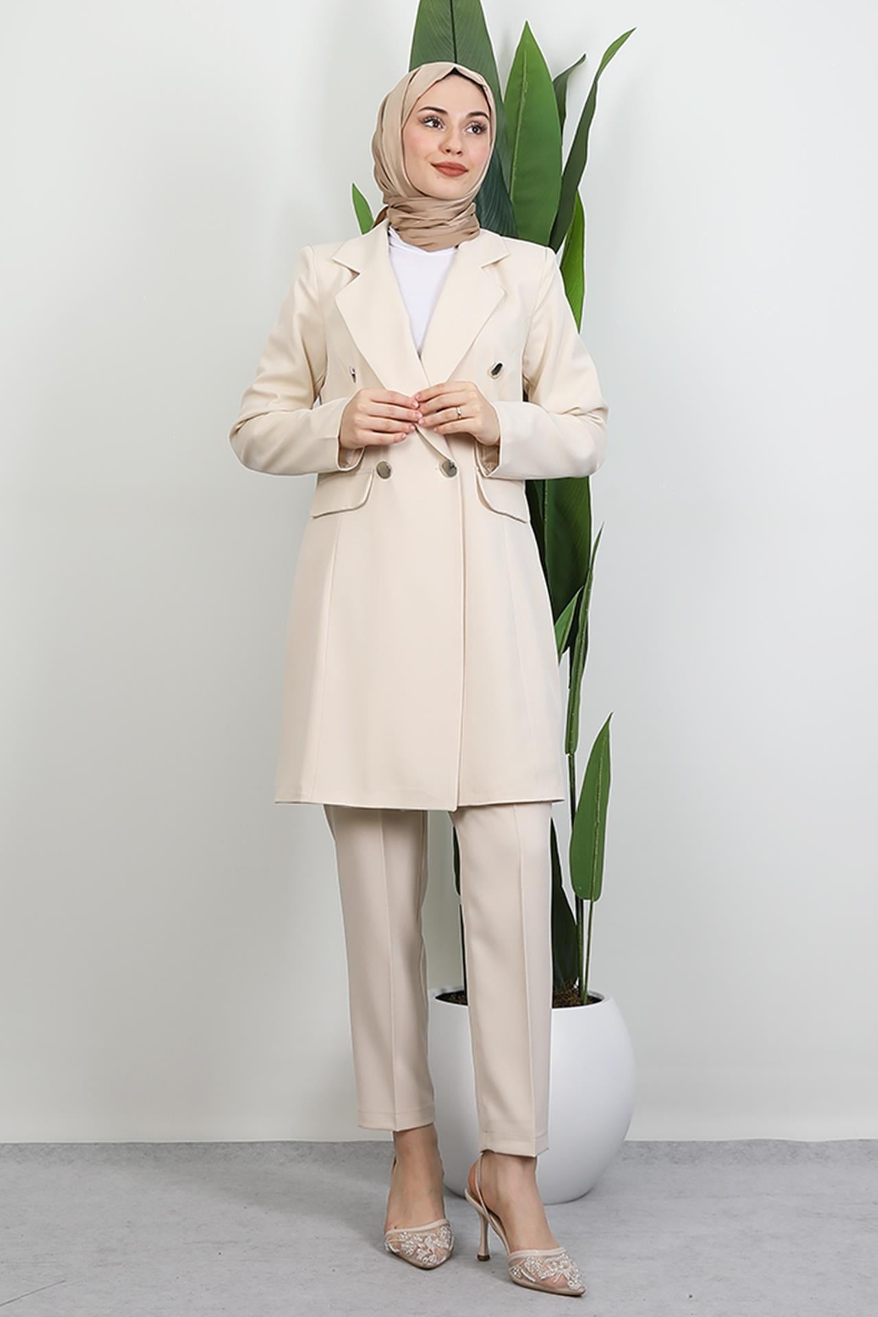 Blazer Ceket Takım Krem