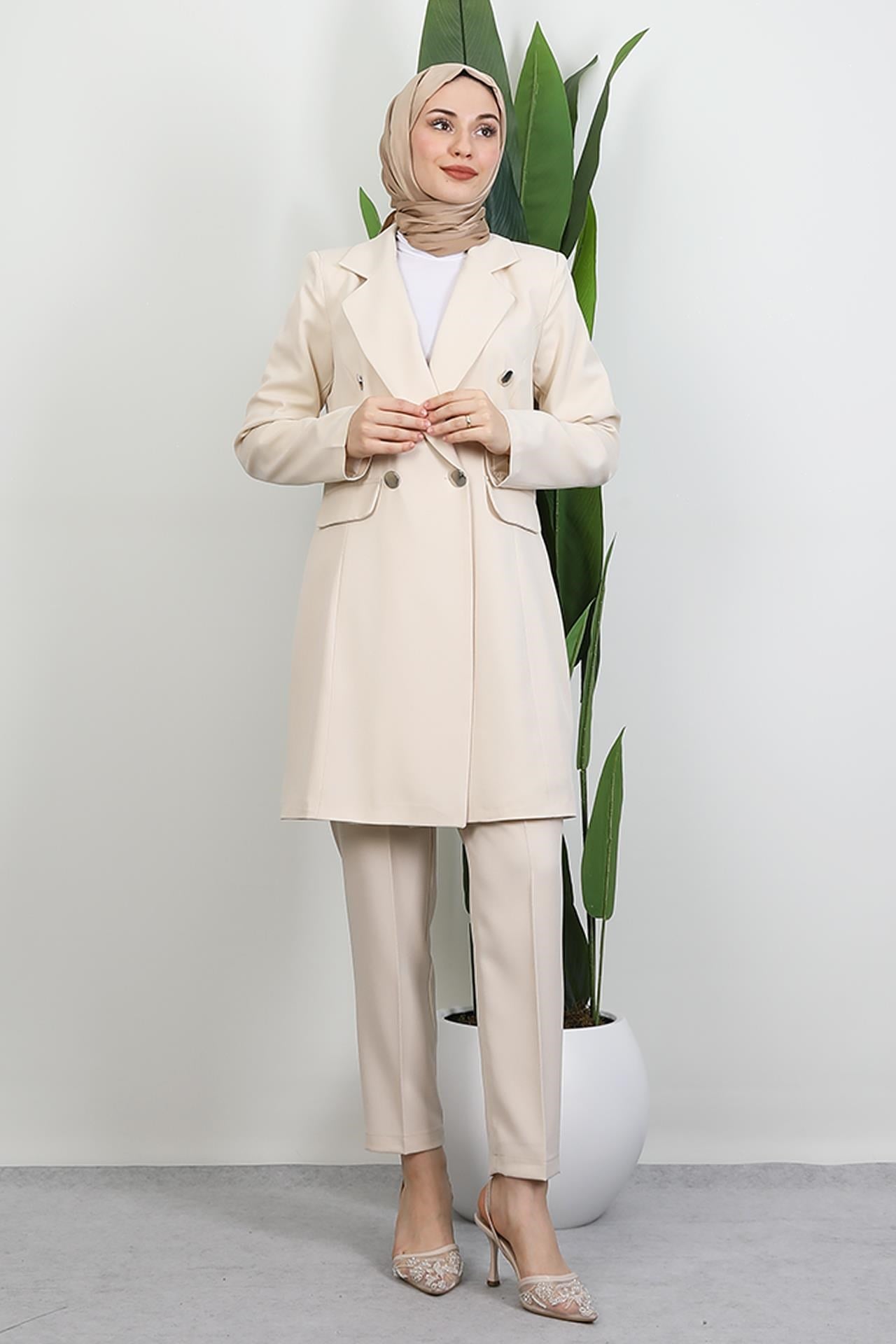Blazer Ceket Takım Krem