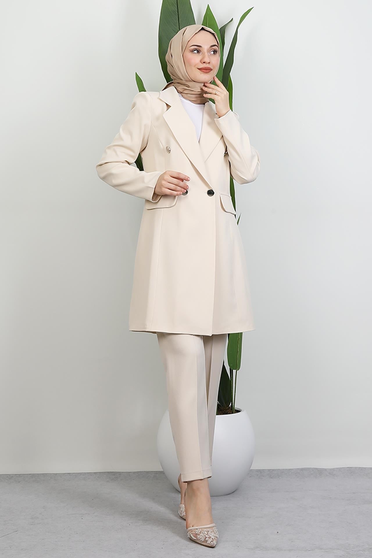 Blazer Ceket Takım Krem