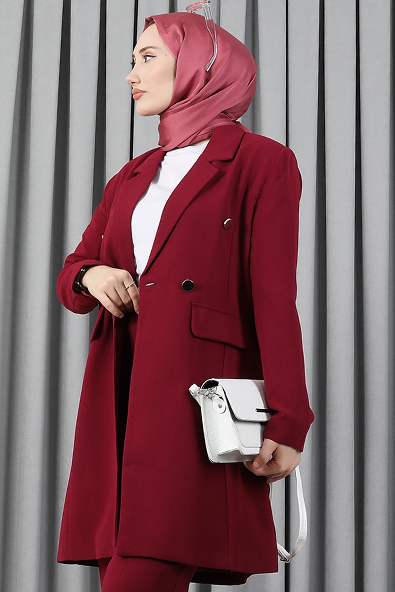 Blazer Ceket Takım Vişne