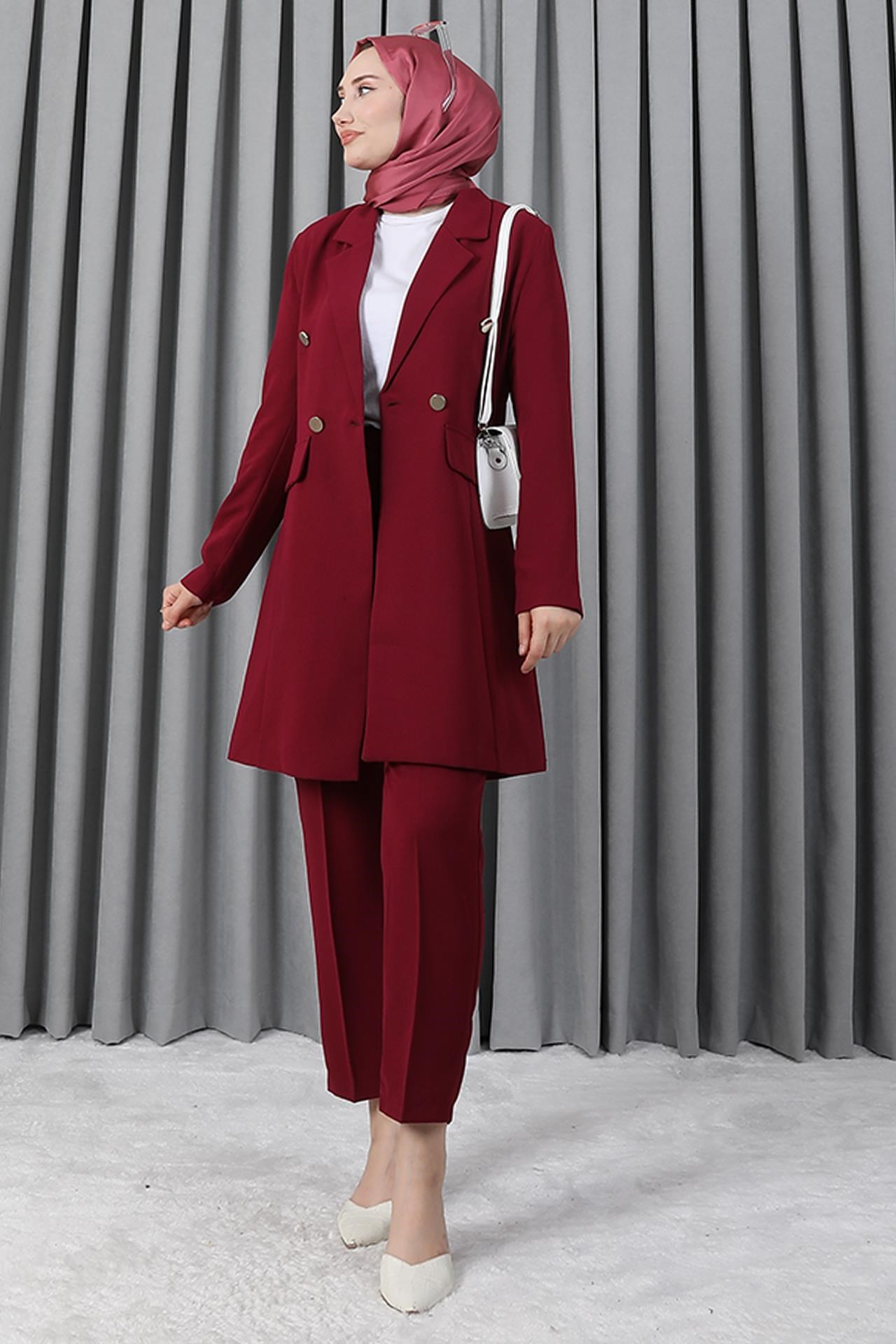 Blazer Ceket Takım Vişne