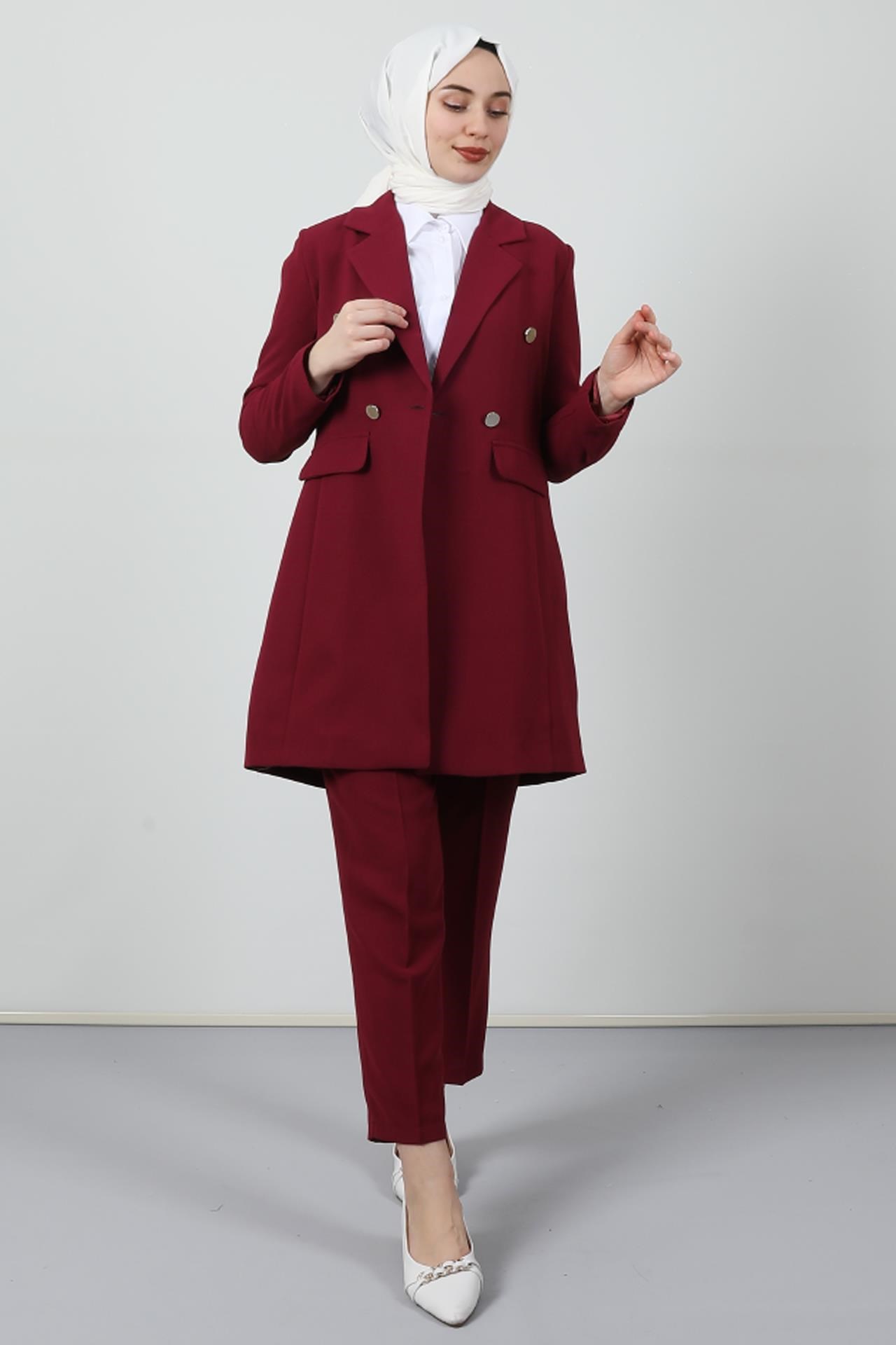 Blazer Ceket Takım Vişne