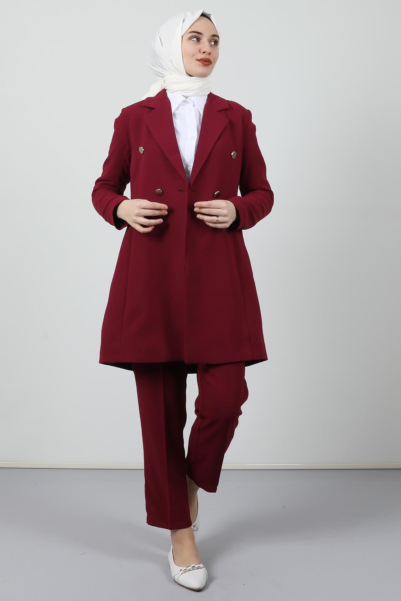 Blazer Ceket Takım Vişne
