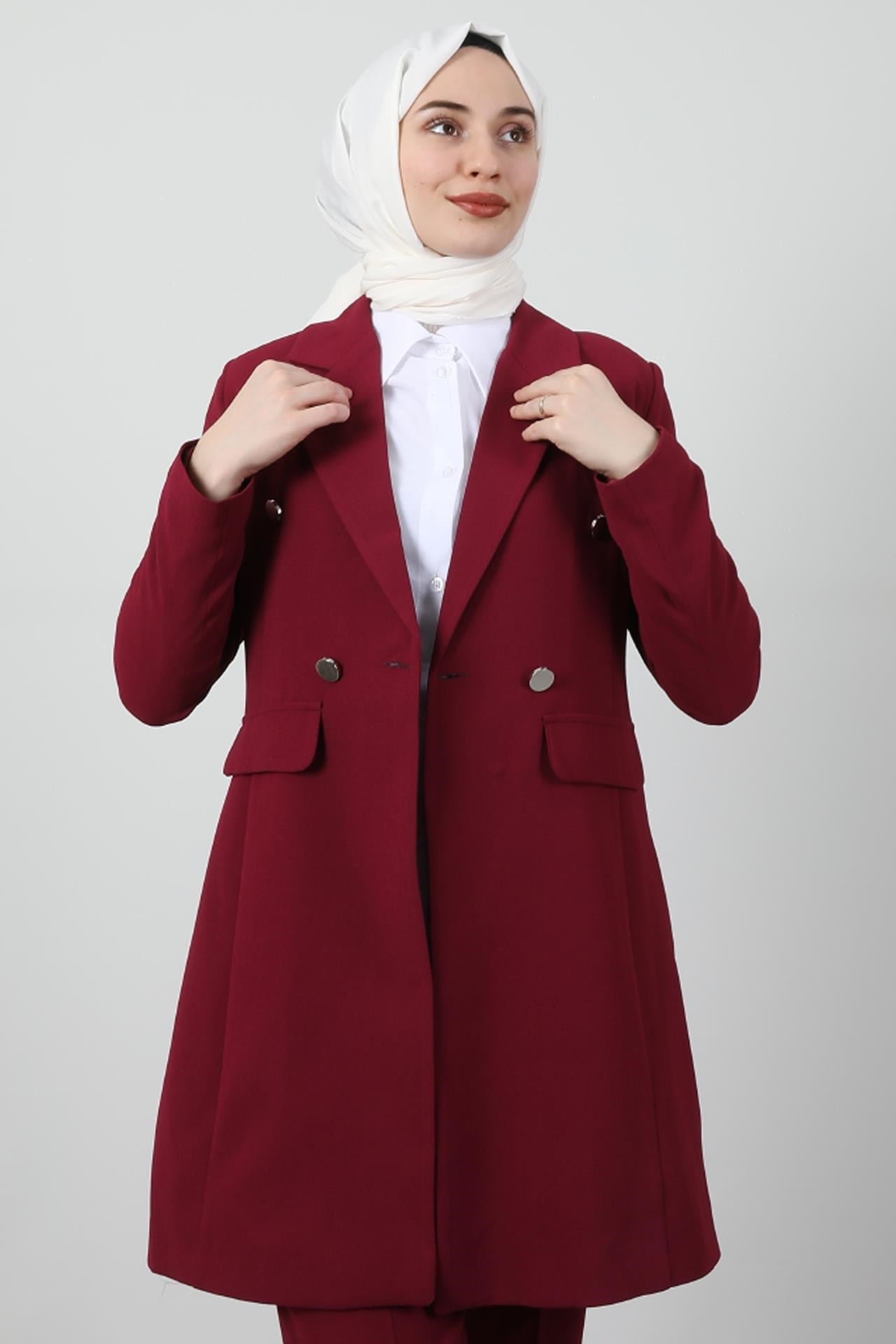 Blazer Ceket Takım Vişne