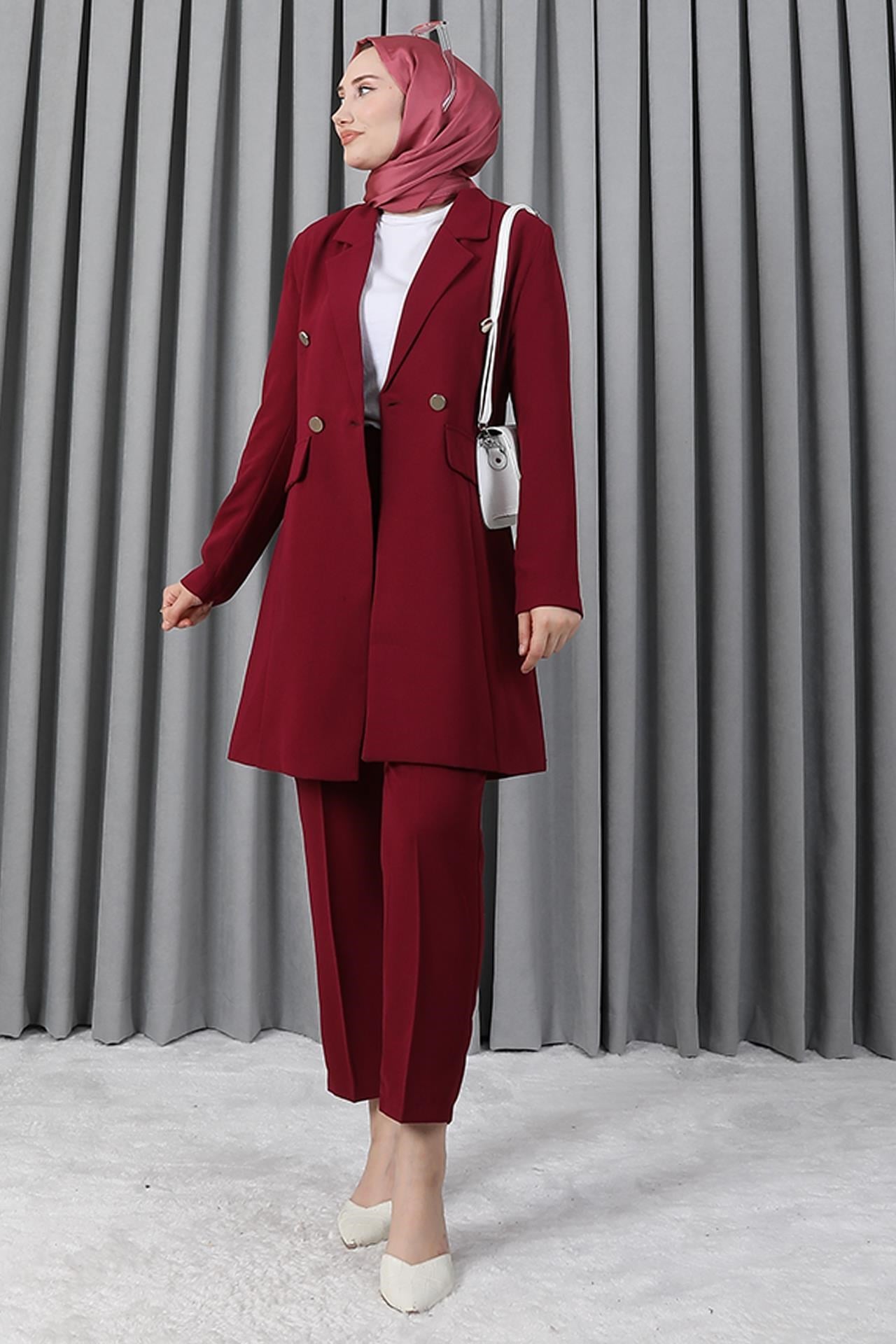 Blazer Ceket Takım Vişne