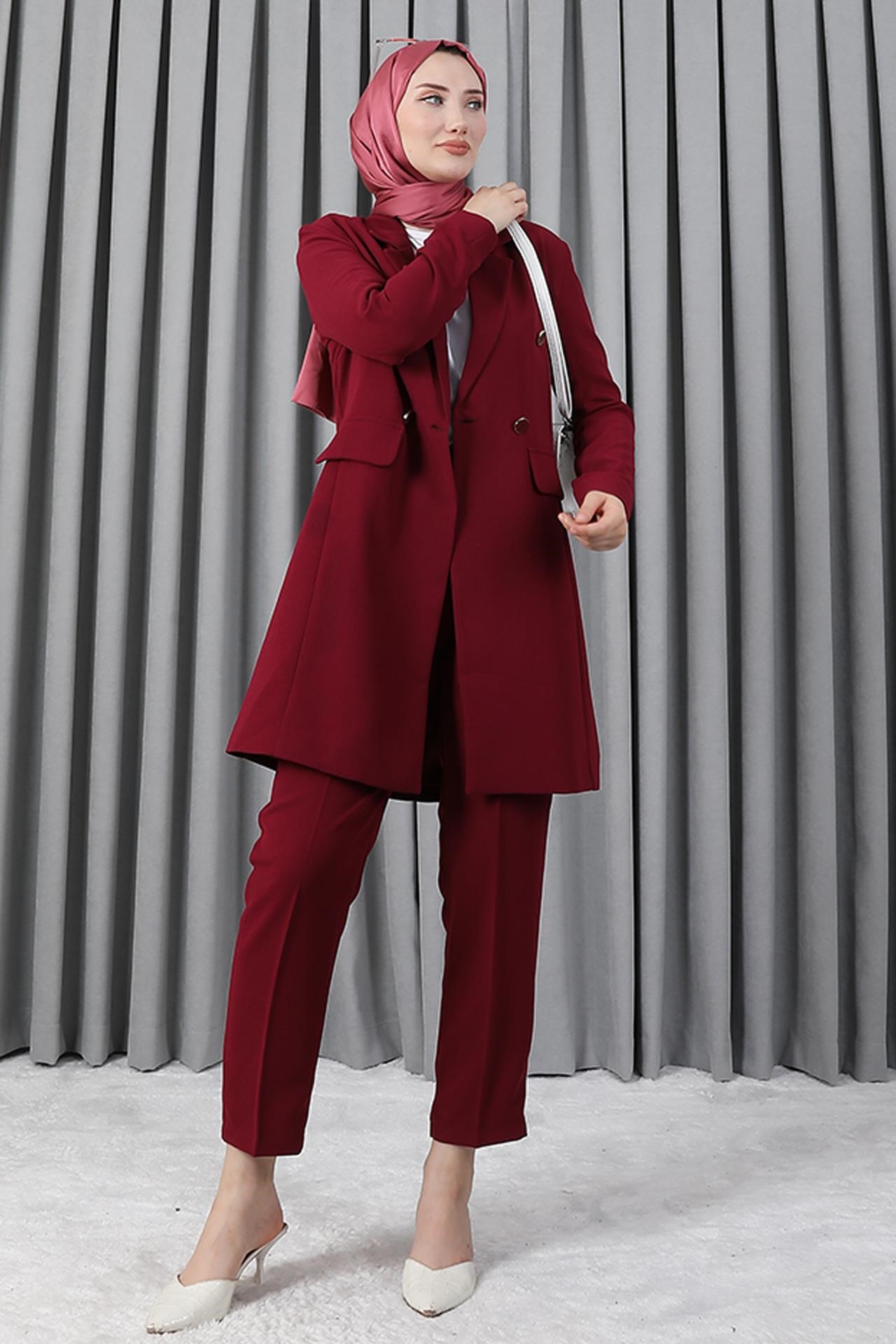 Blazer Ceket Takım Vişne