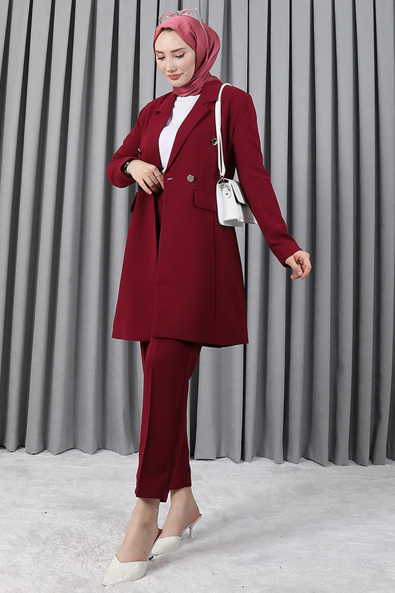 Blazer Ceket Takım Vişne