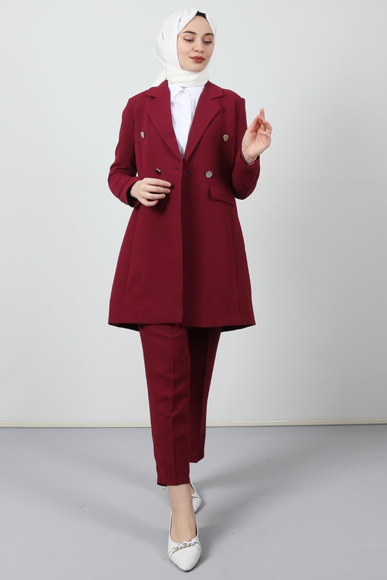 Blazer Ceket Takım Vişne