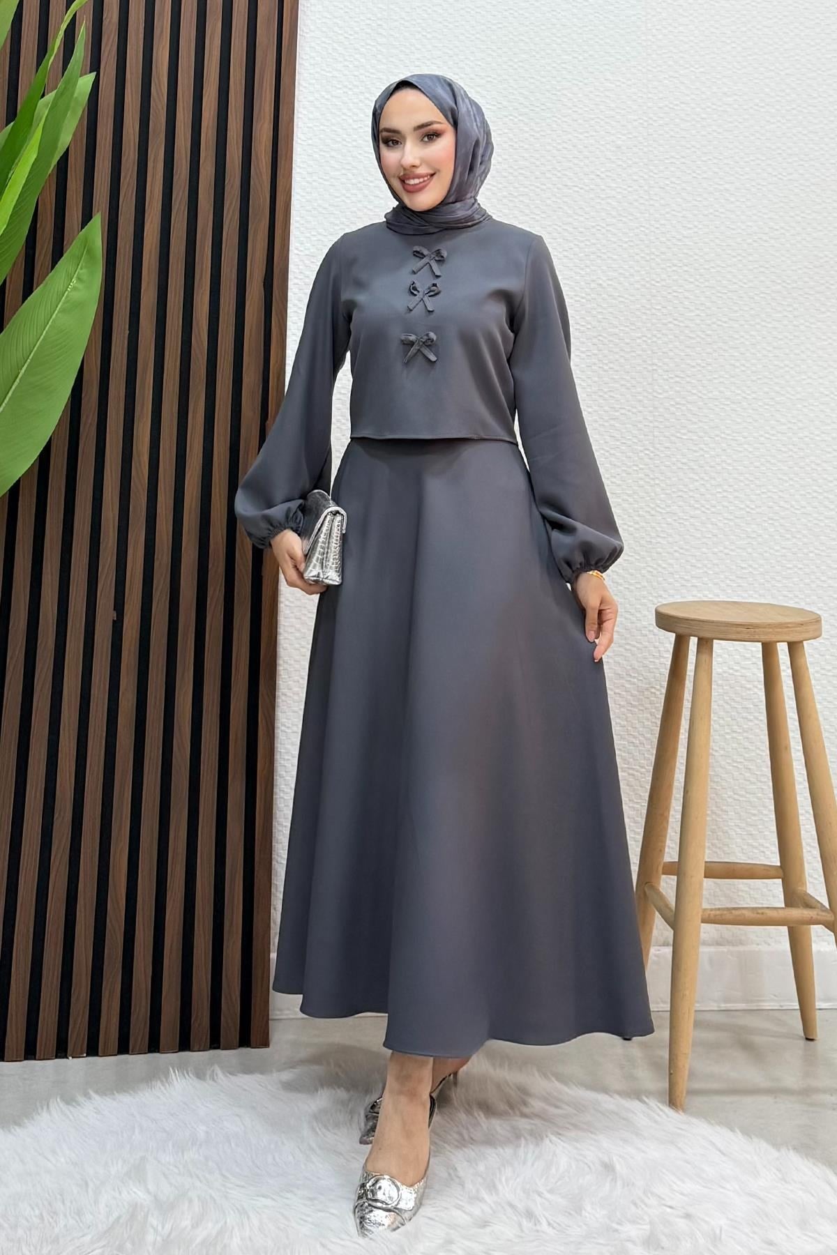 Bukre Krep Takım Koyu Gri