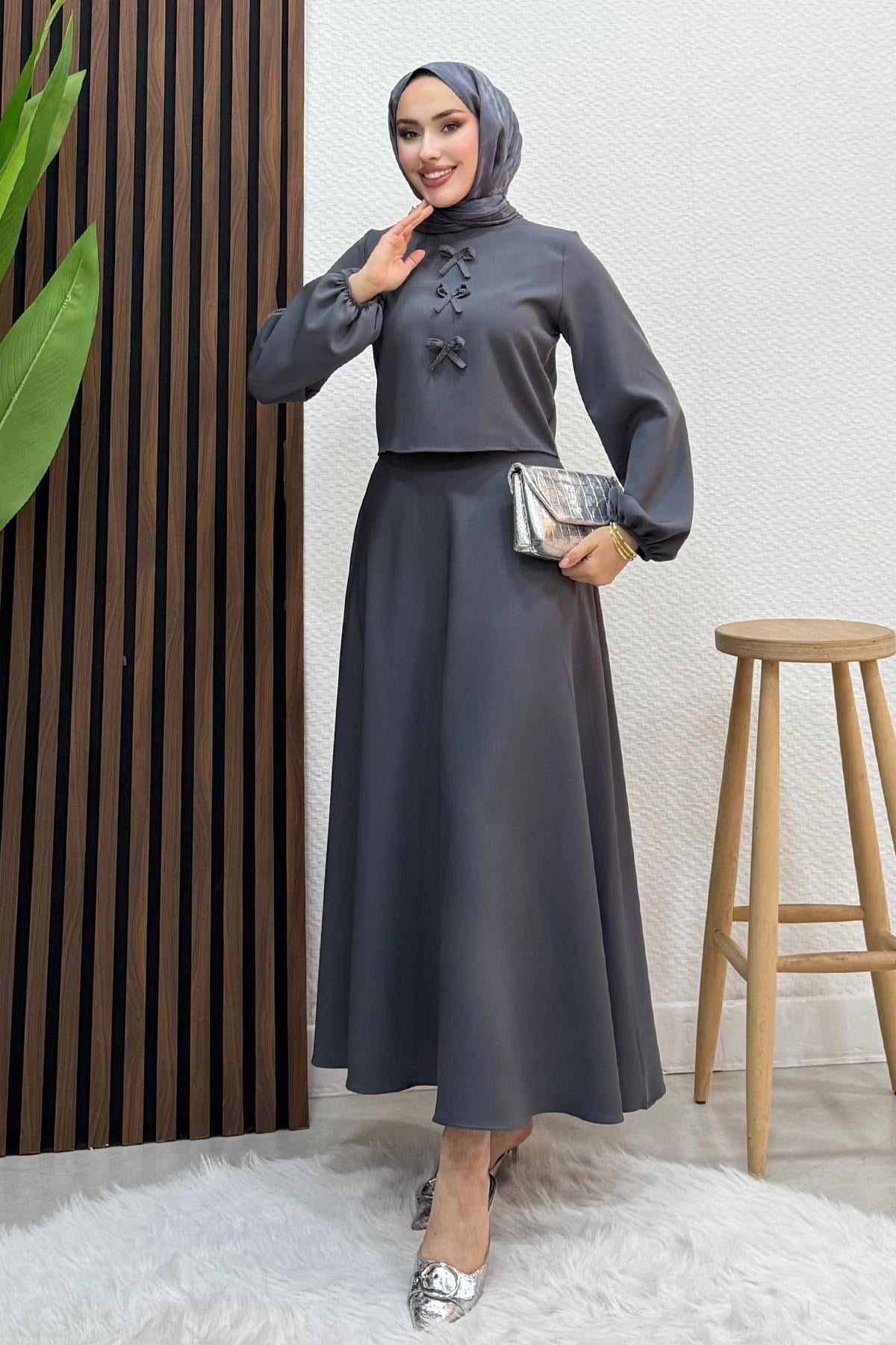 Bukre Krep Takım Koyu Gri