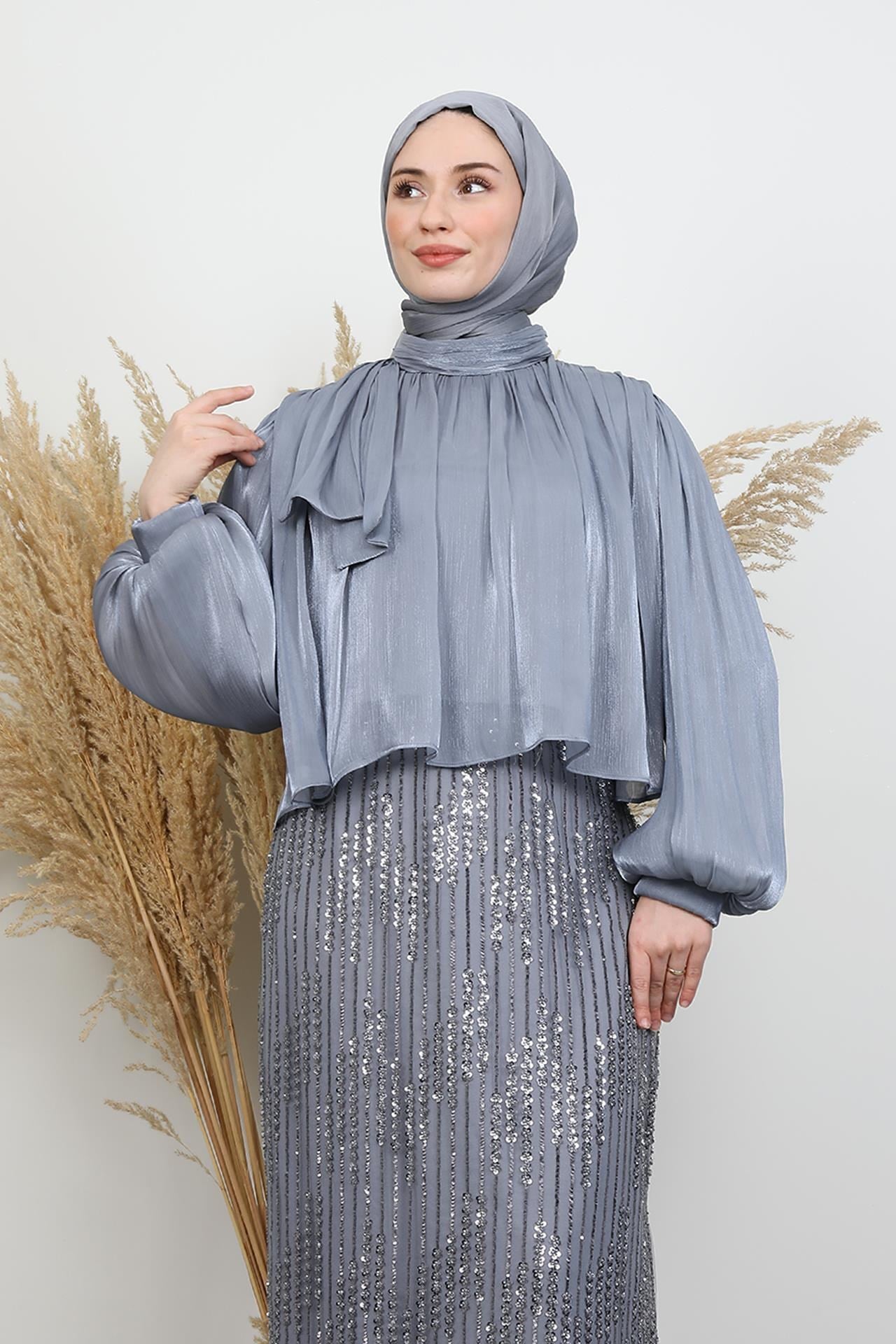 Burçin Takım Abiye Koyu Gri