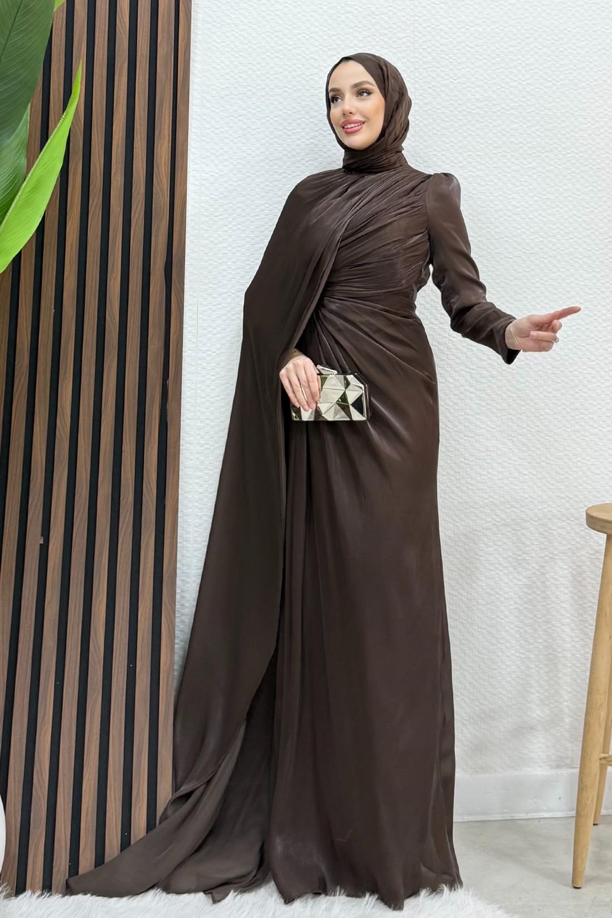 Burcu Tesettür Abiye Acı Kahve