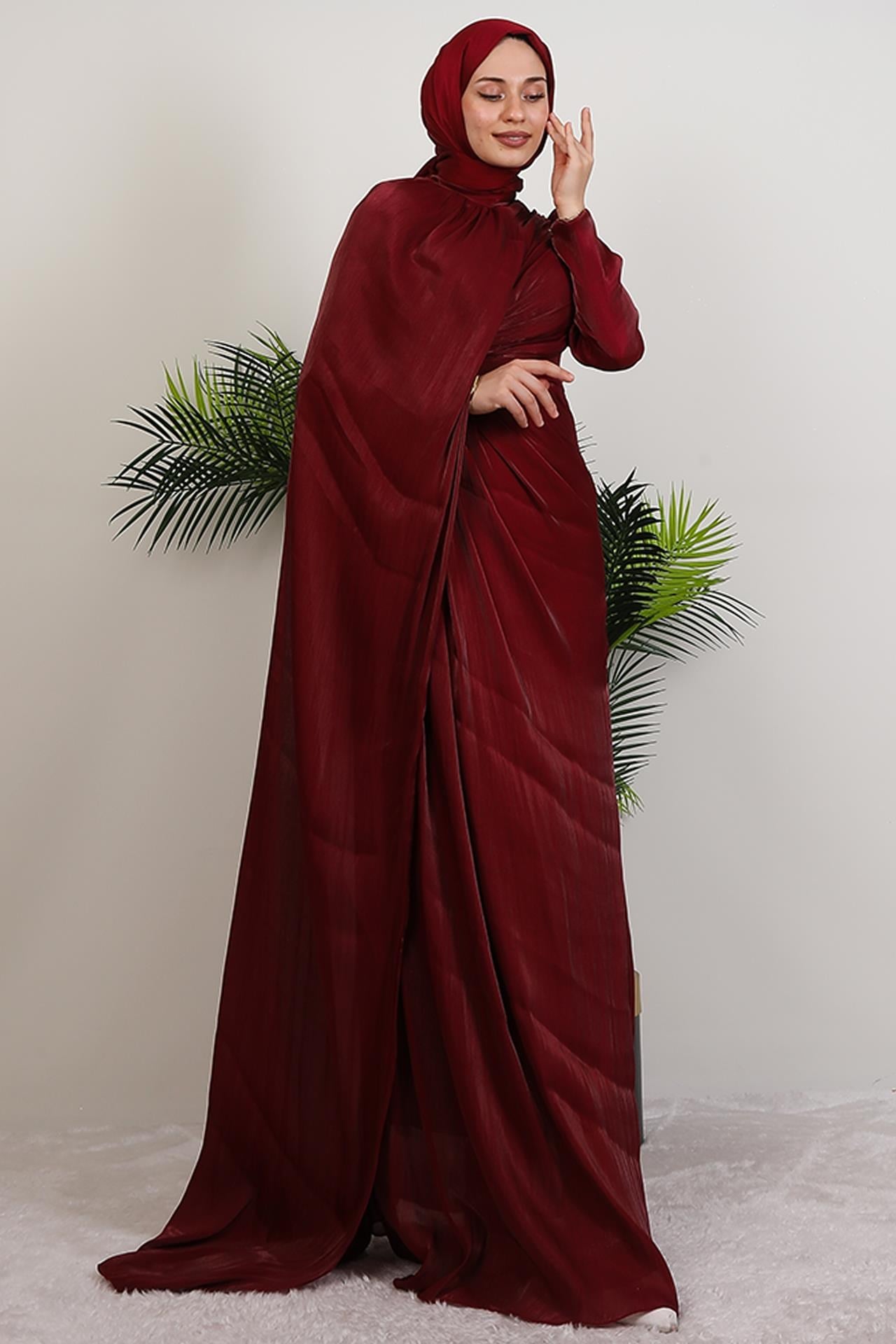 Burcu Tesettür Abiye Bordo