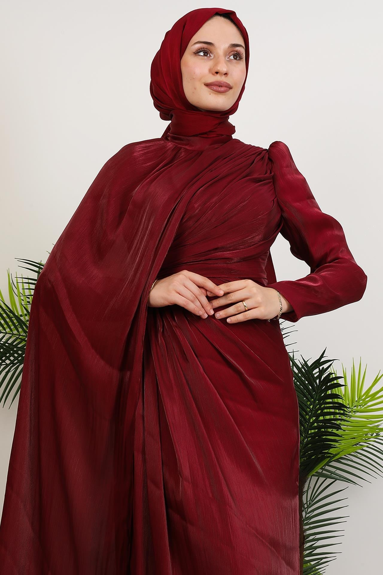 Burcu Tesettür Abiye Bordo