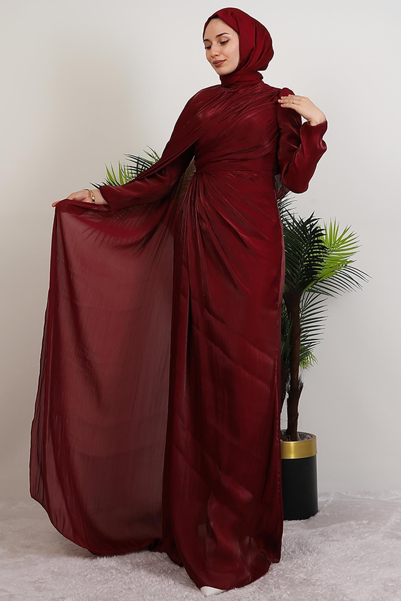 Burcu Tesettür Abiye Bordo