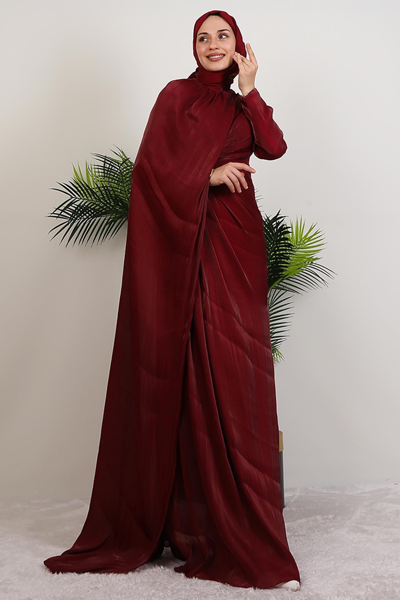 Burcu Tesettür Abiye Bordo