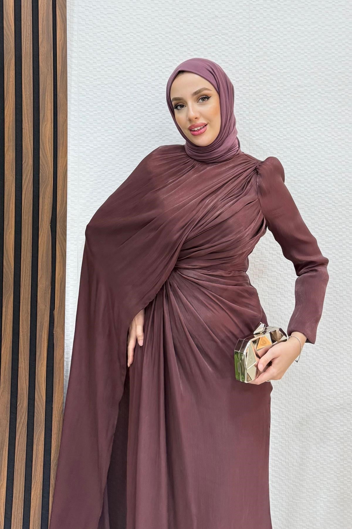 Burcu Tesettür Abiye Gül Kahve