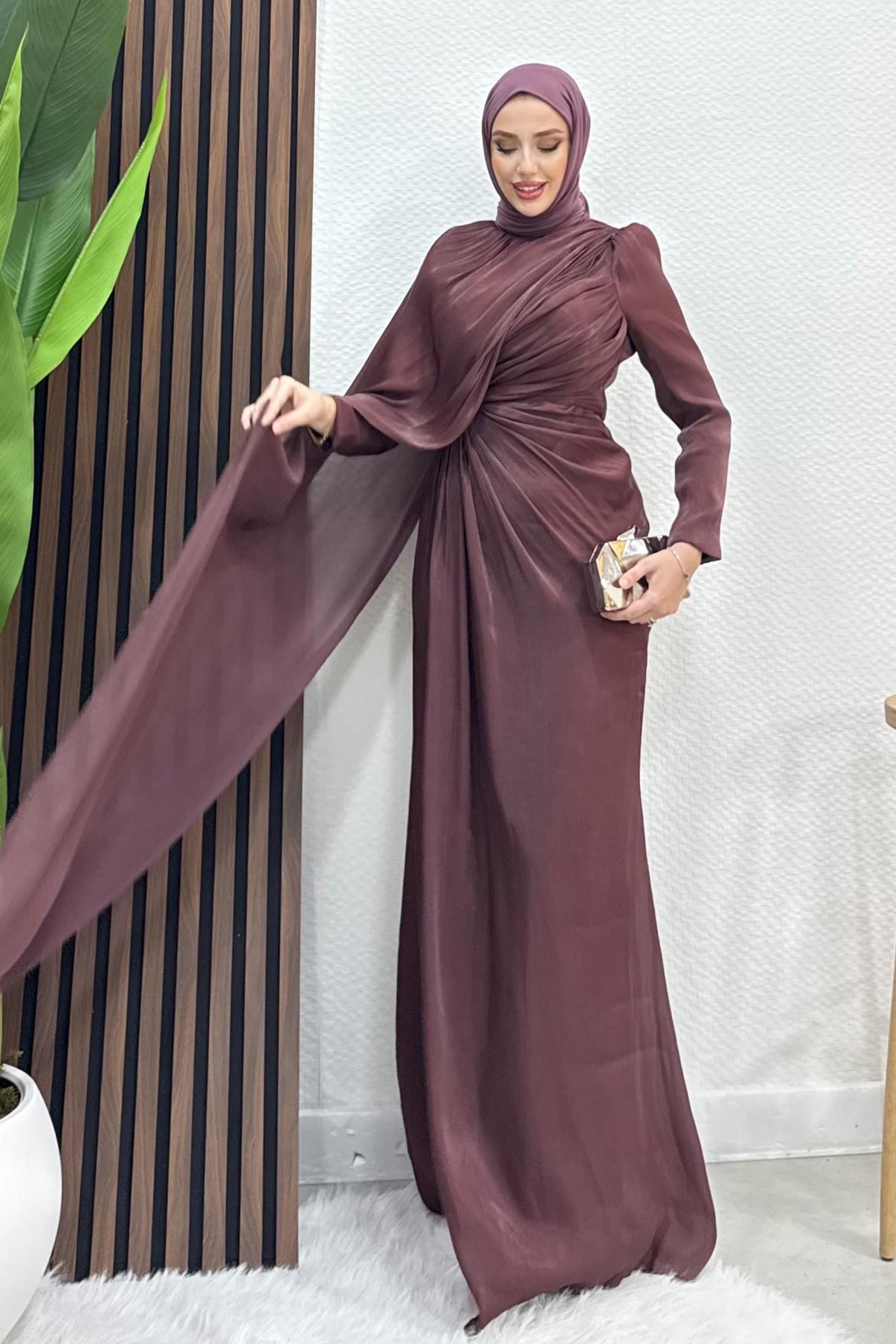 Burcu Tesettür Abiye Gül Kahve