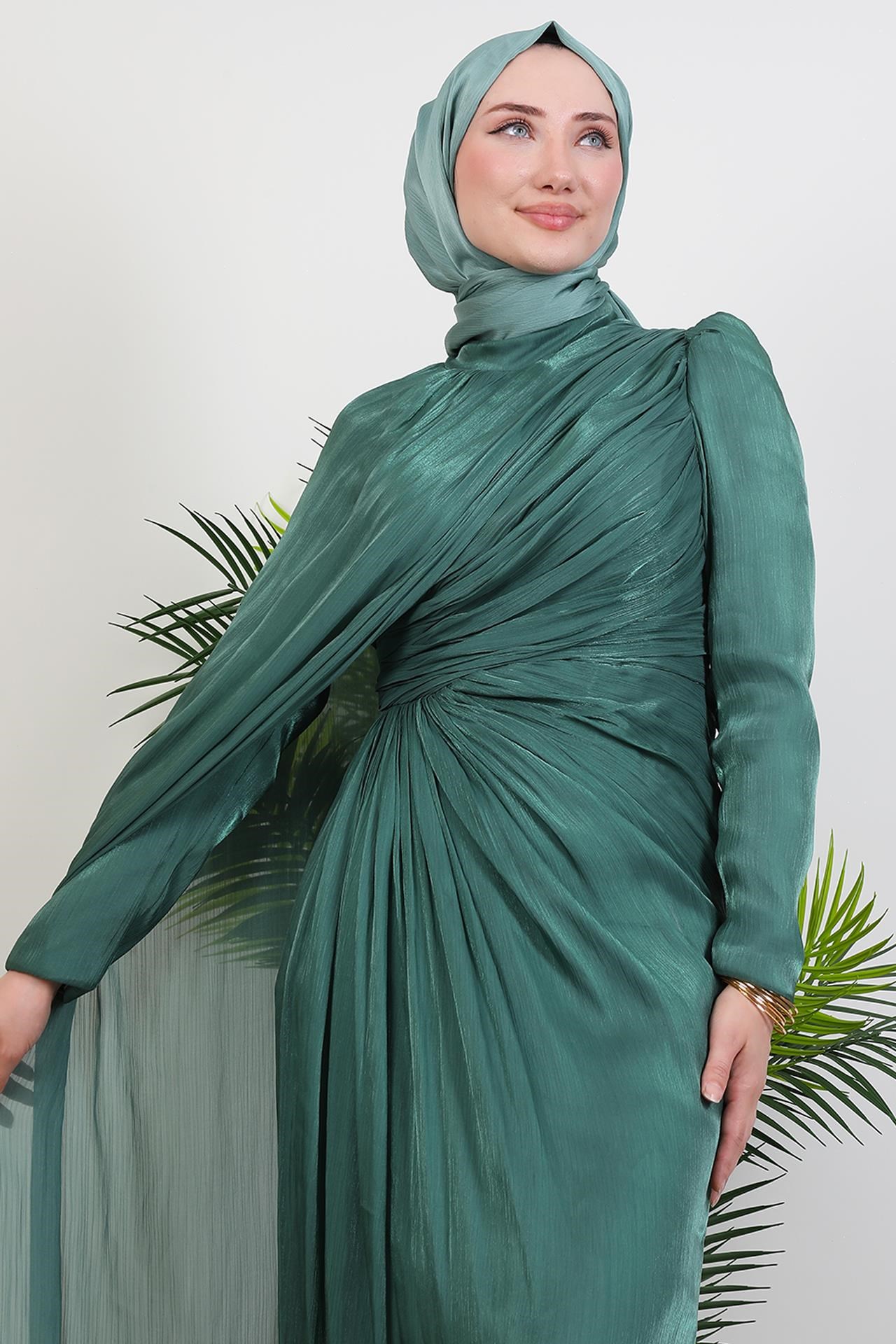 Burcu Tesettür Abiye Koyu Mint
