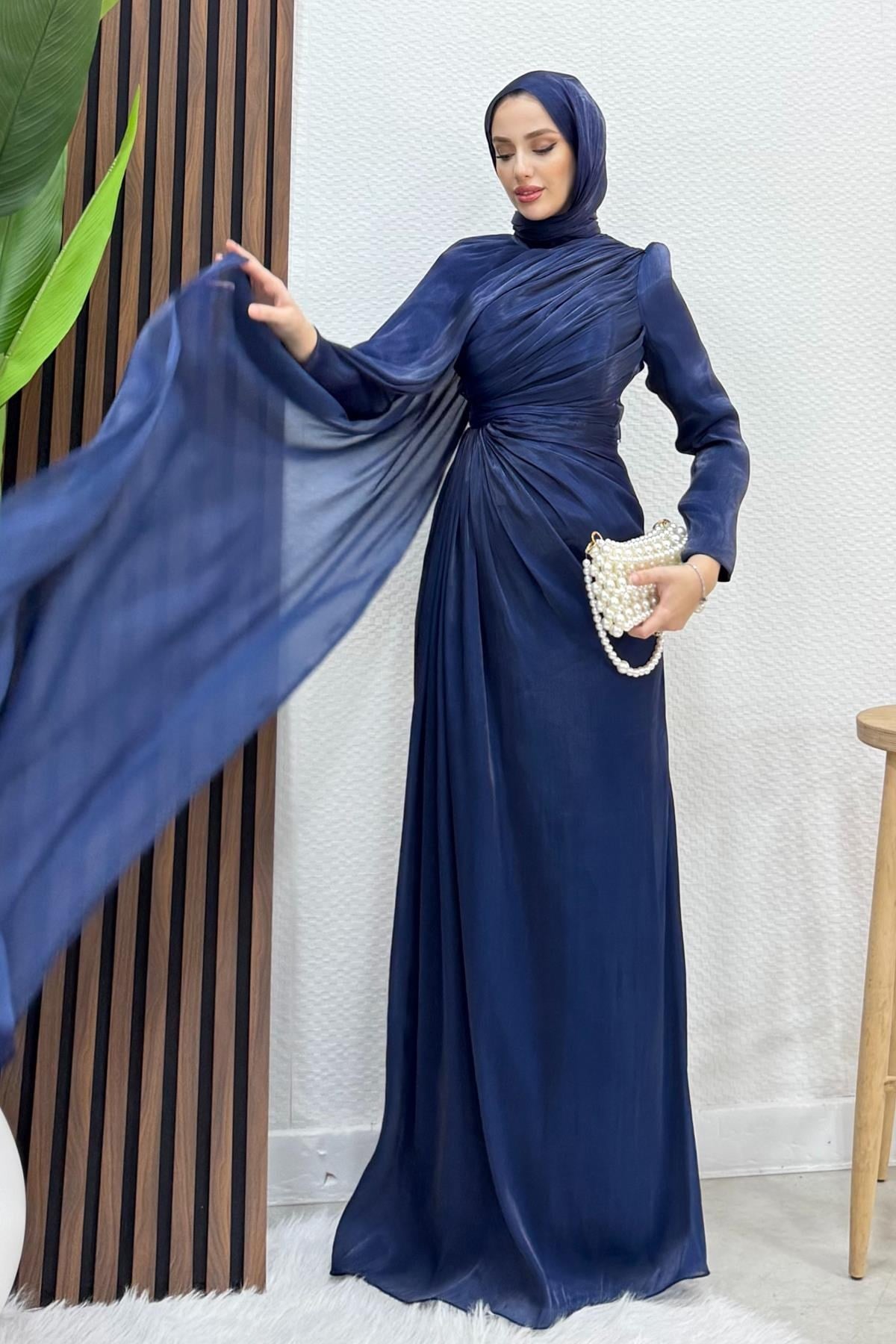 Burcu Tesettür Abiye Lacivert