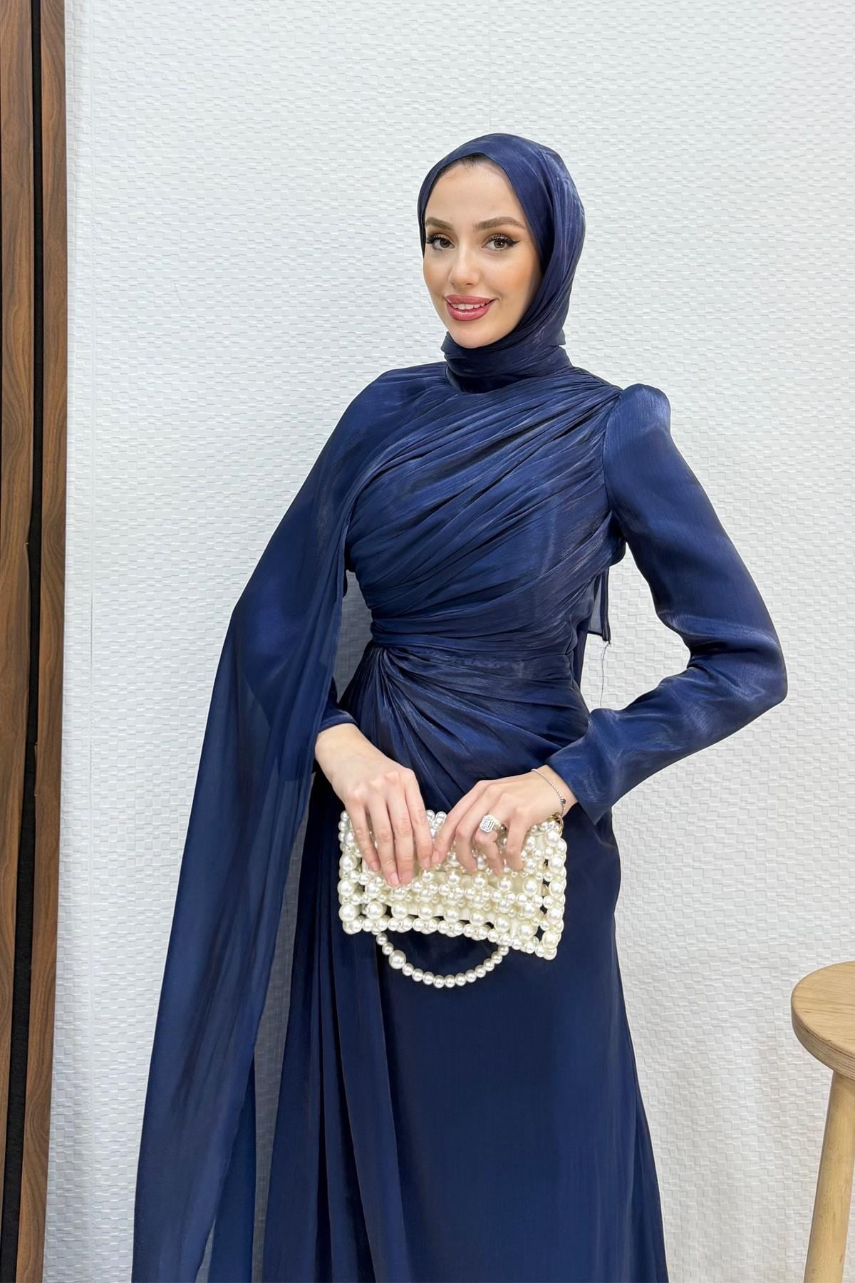 Burcu Tesettür Abiye Lacivert