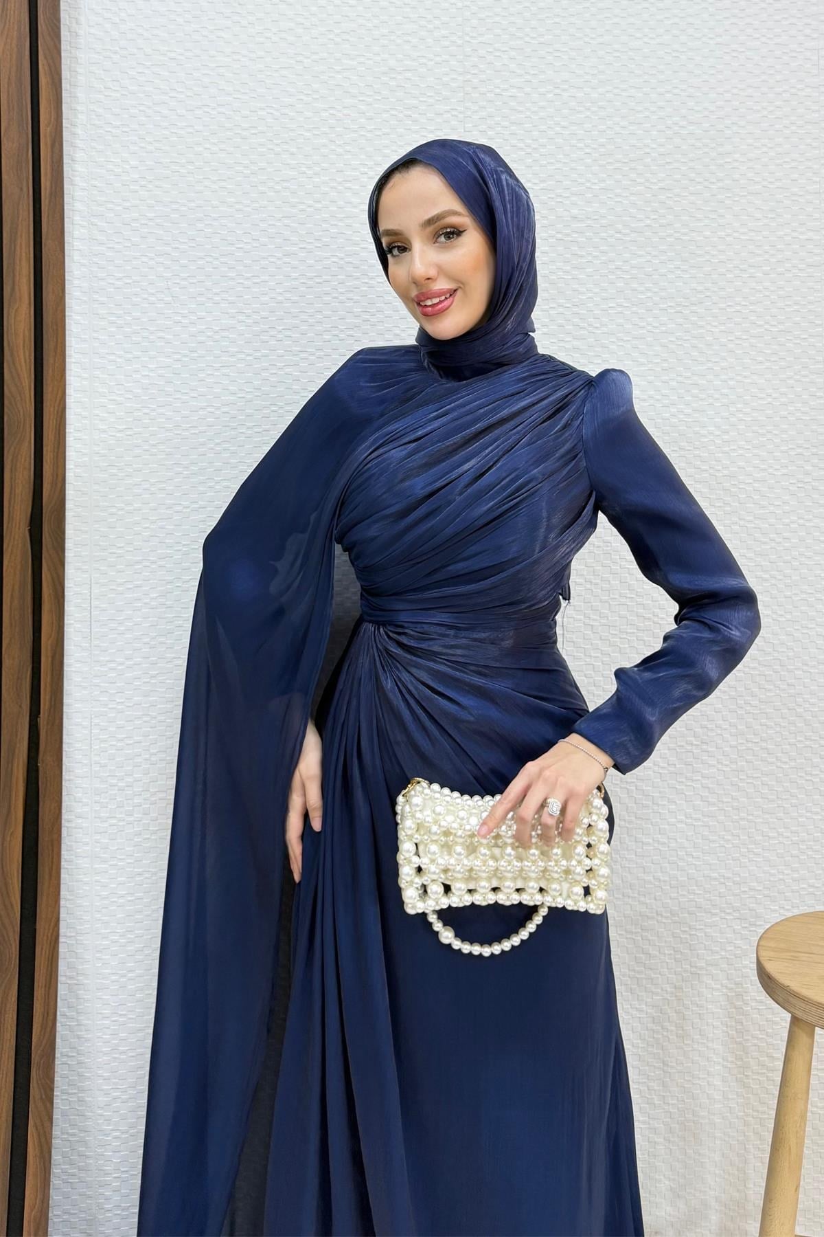 Burcu Tesettür Abiye Lacivert