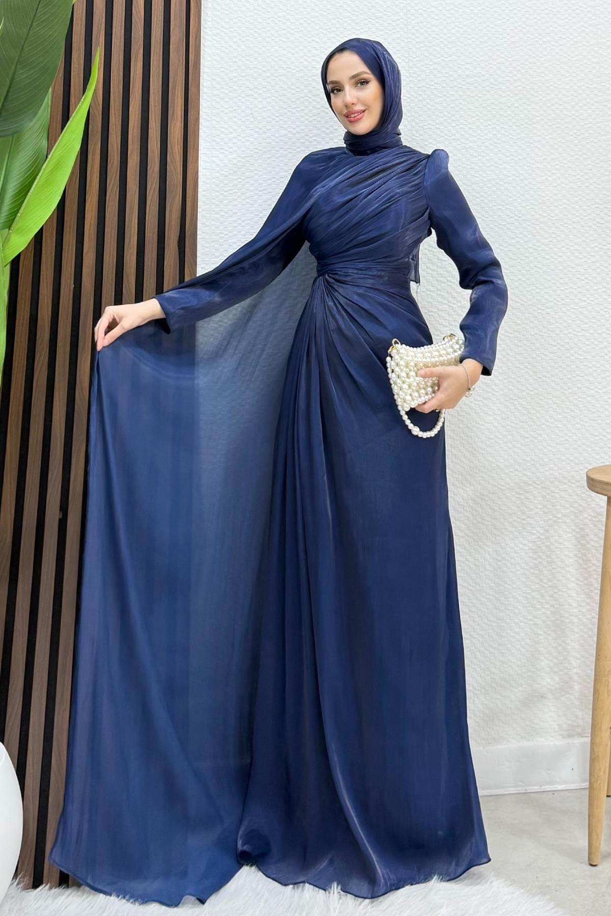 Burcu Tesettür Abiye Lacivert