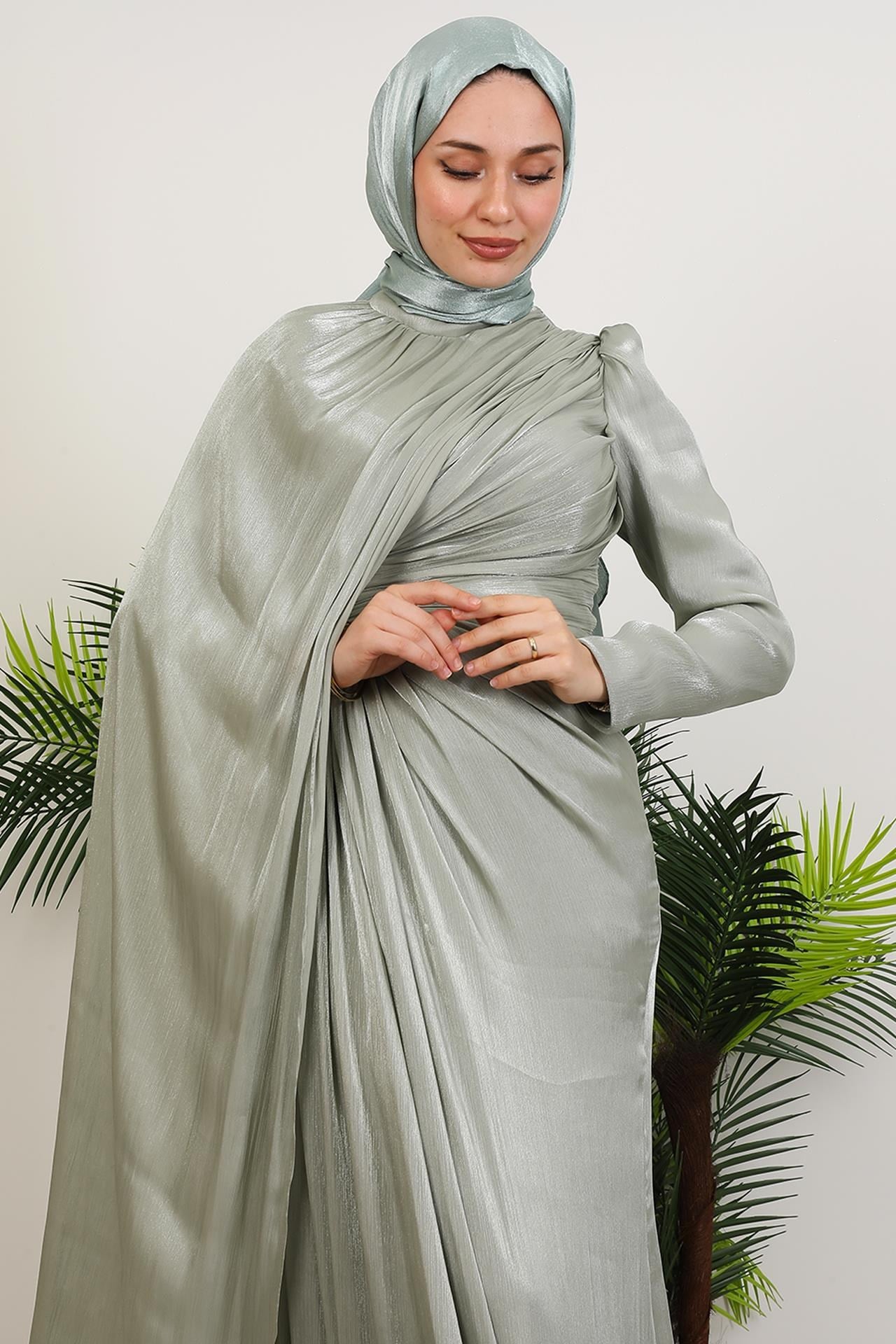 Burcu Tesettür Abiye Mint