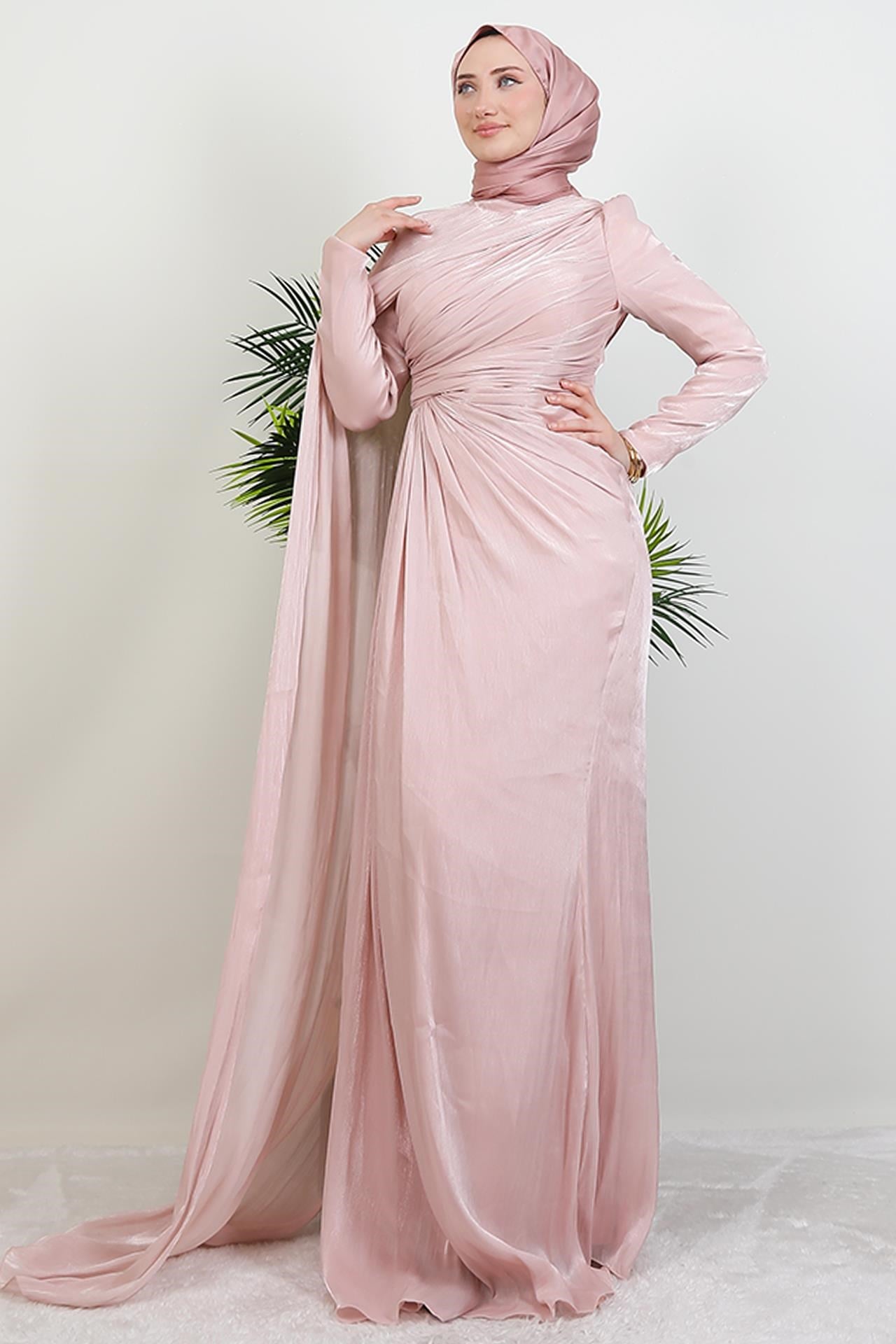 Burcu Tesettür Abiye Soft Pembe