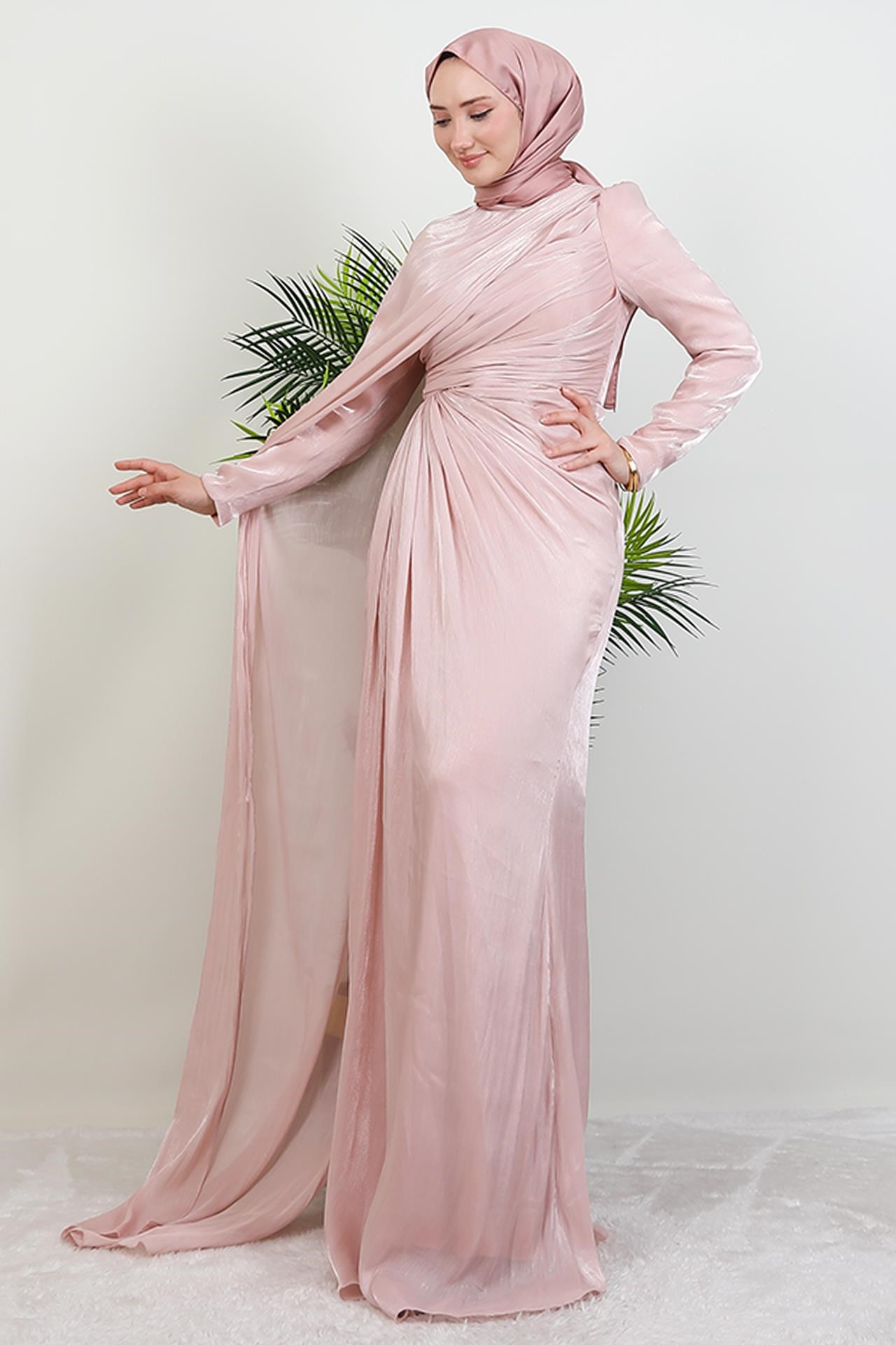 Burcu Tesettür Abiye Soft Pembe