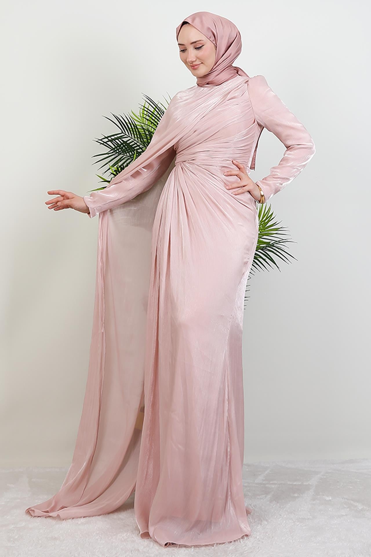 Burcu Tesettür Abiye Soft Pembe