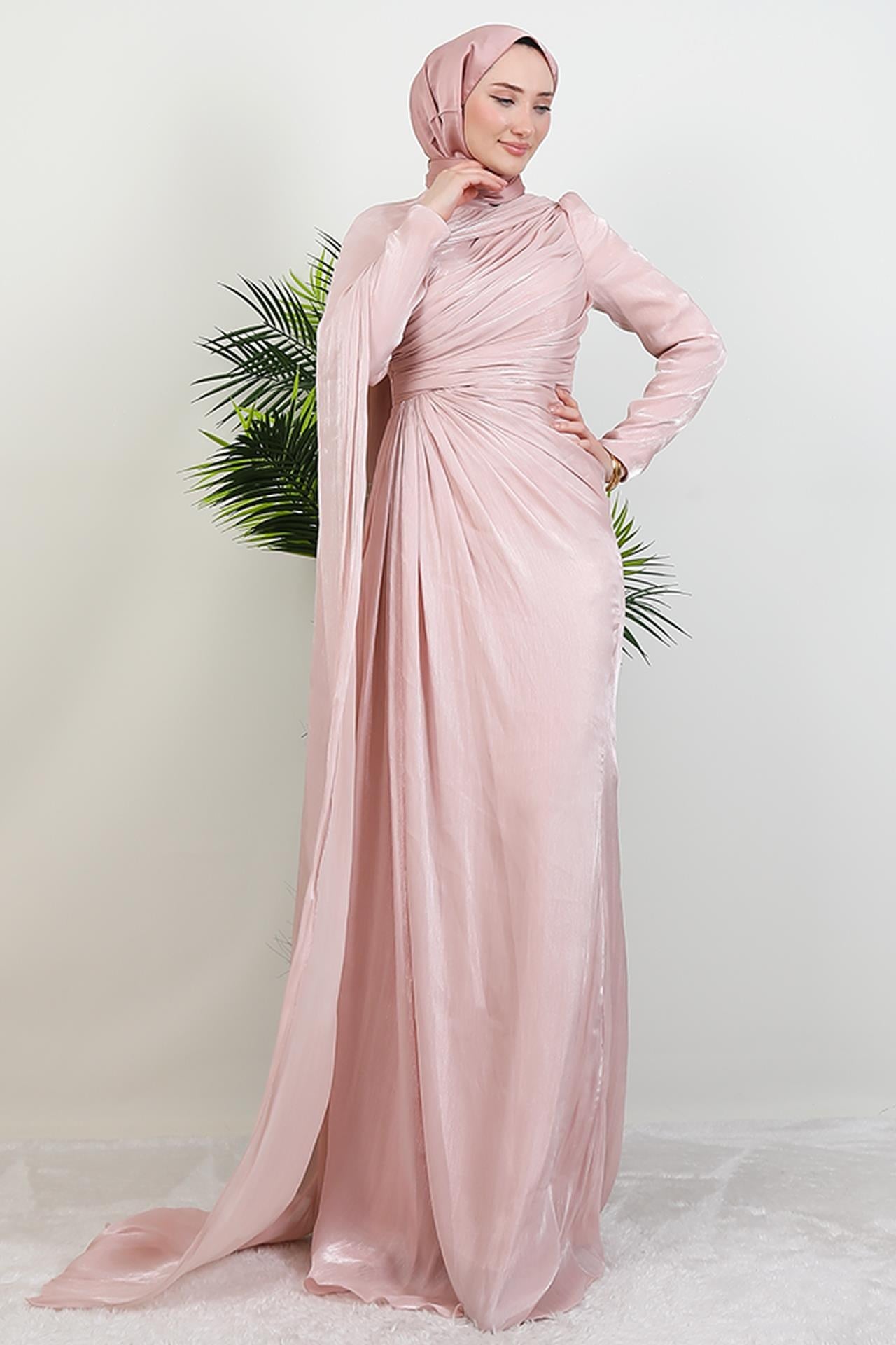 Burcu Tesettür Abiye Soft Pembe