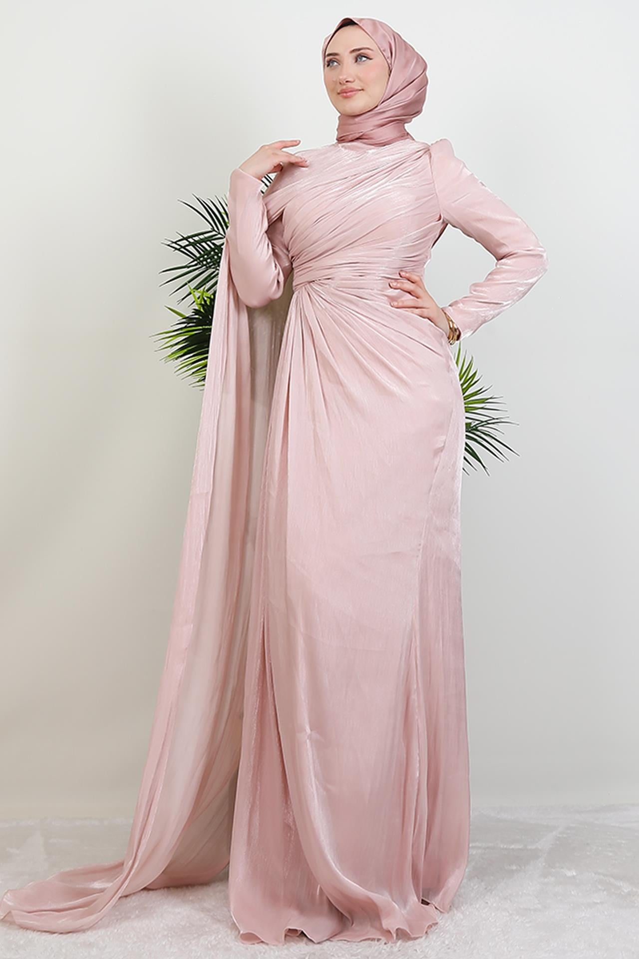 Burcu Tesettür Abiye Soft Pembe