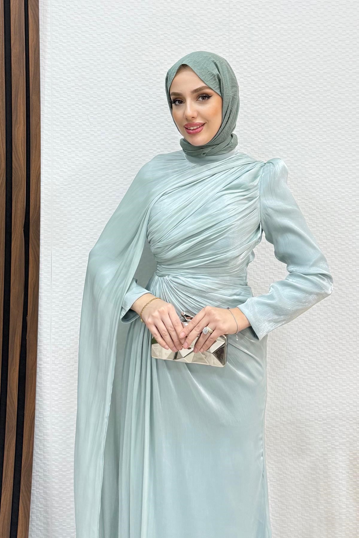 Burcu Tesettür Abiye Su Yeşil