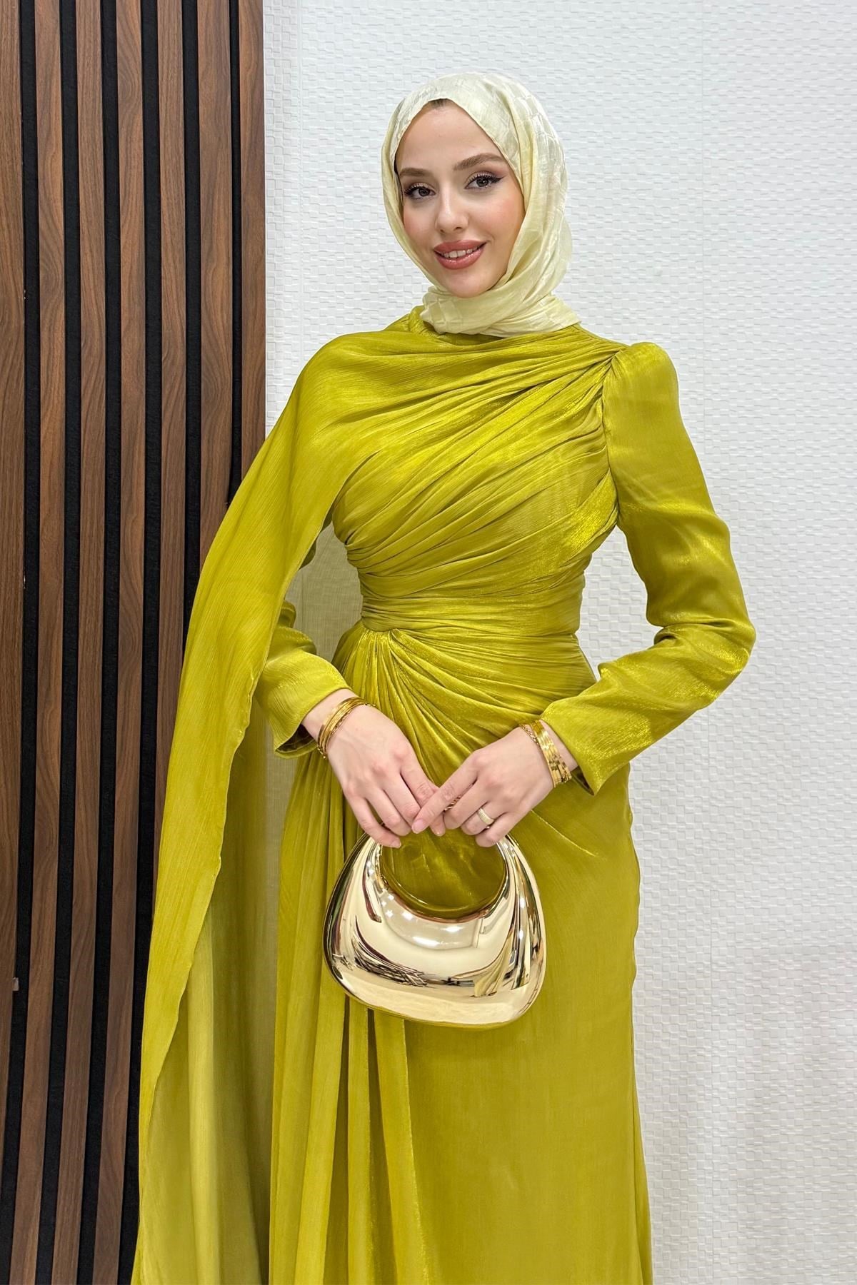 Burcu Tesettür Abiye Yağ Yeşil
