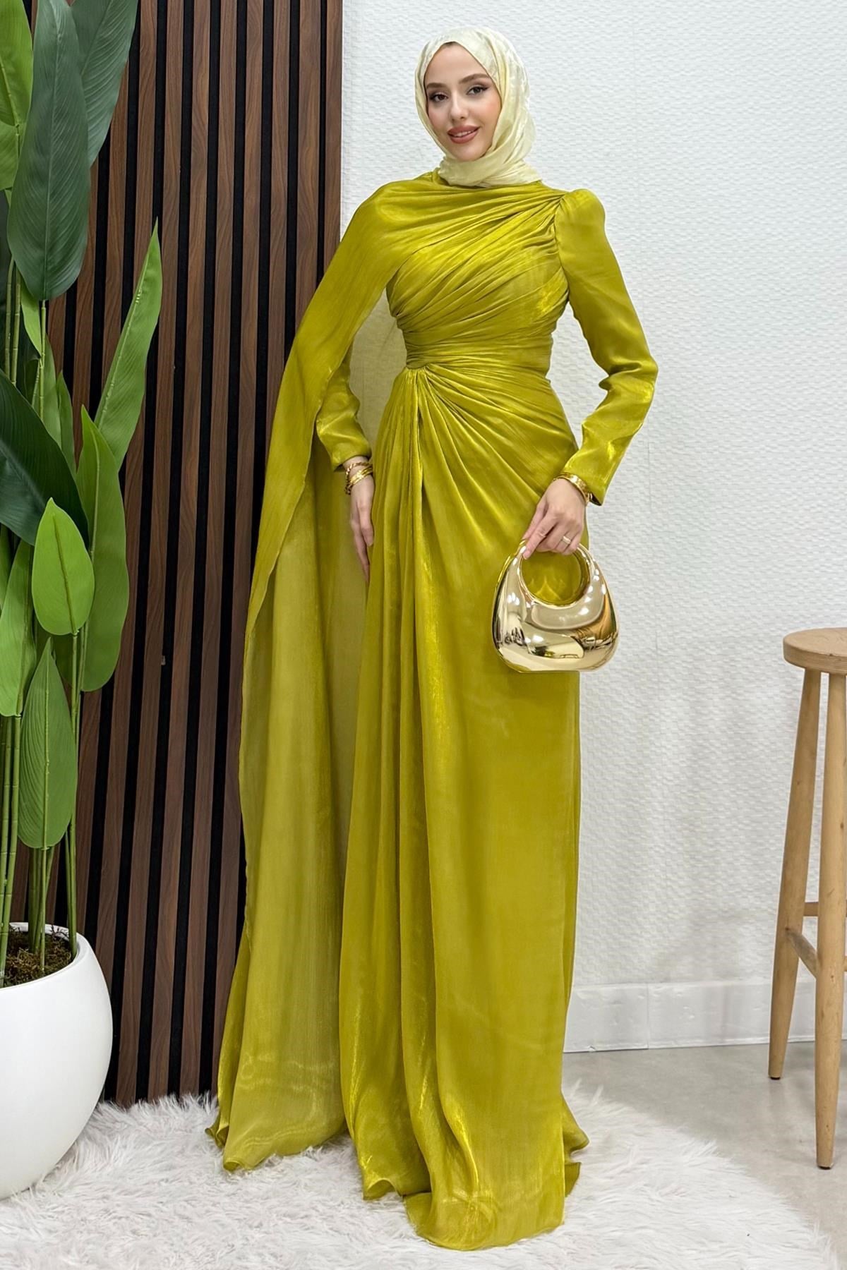 Burcu Tesettür Abiye Yağ Yeşil