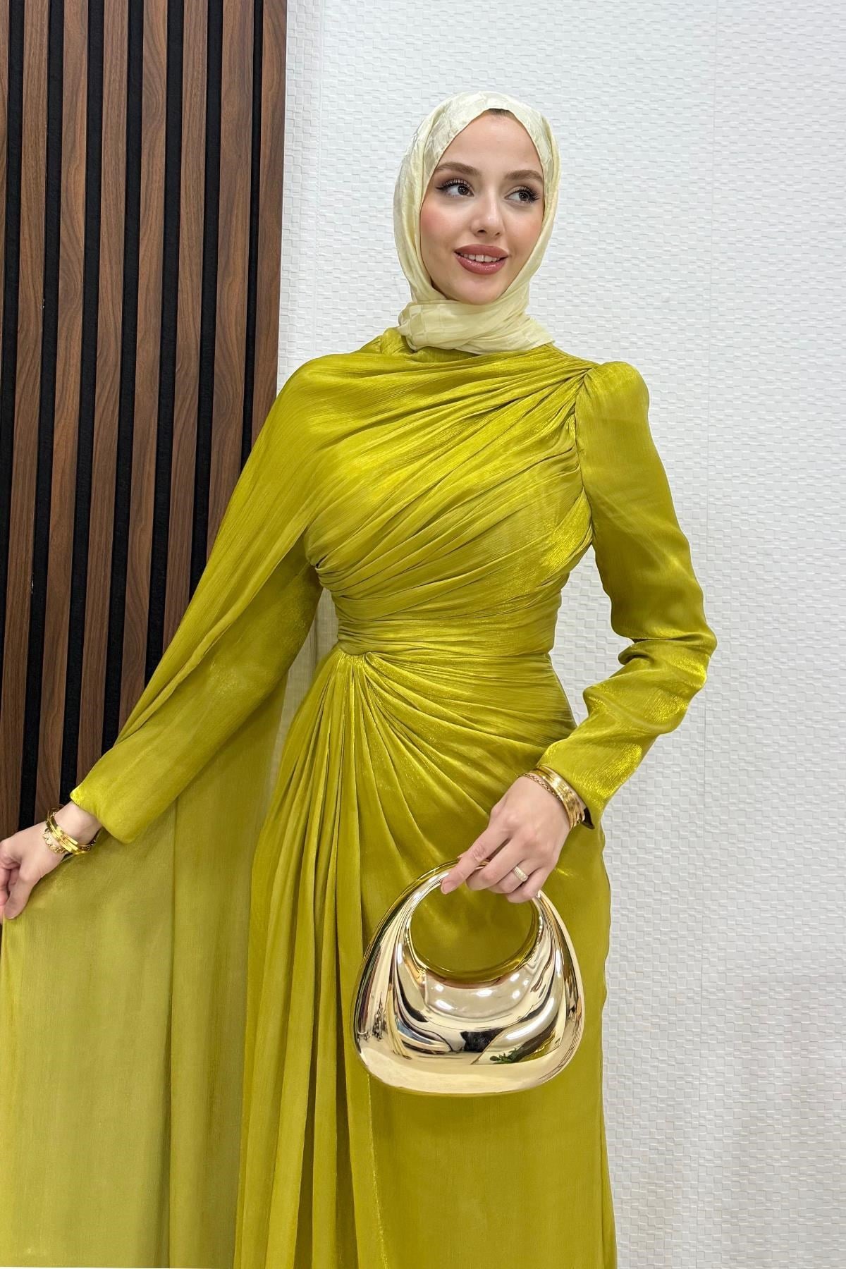 Burcu Tesettür Abiye Yağ Yeşil