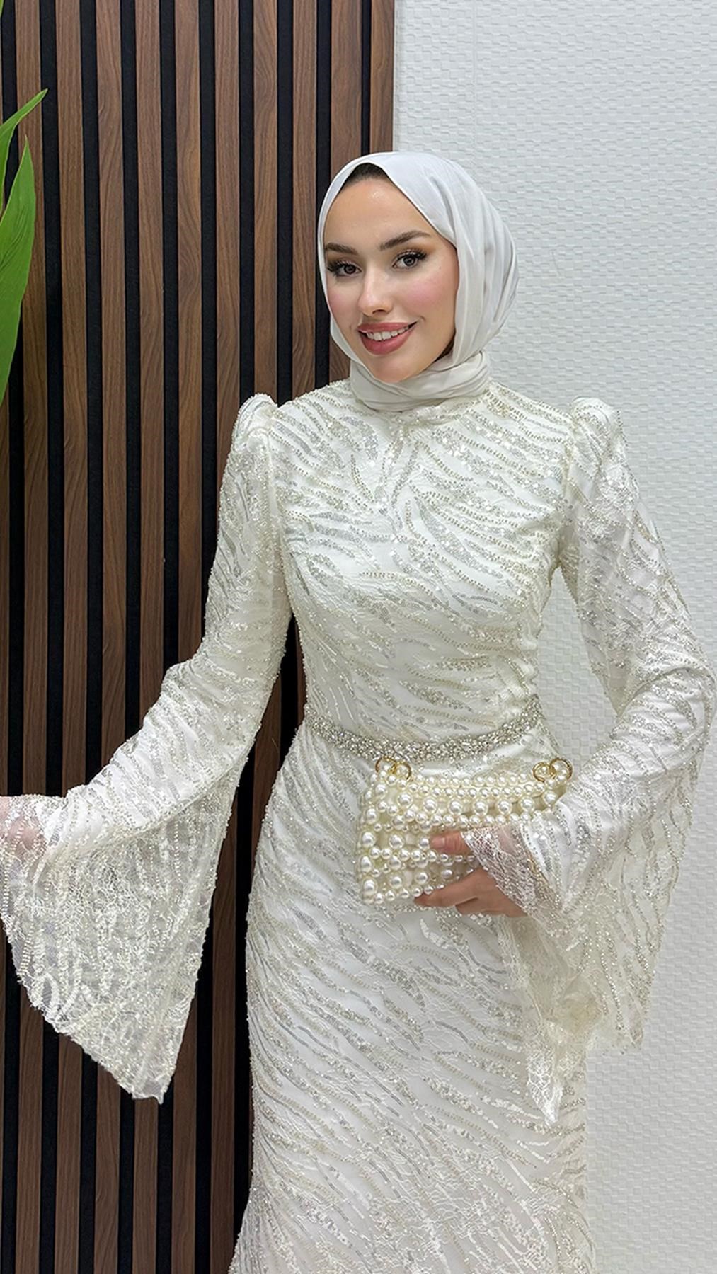 Cansel İşleme Abiye Beyaz