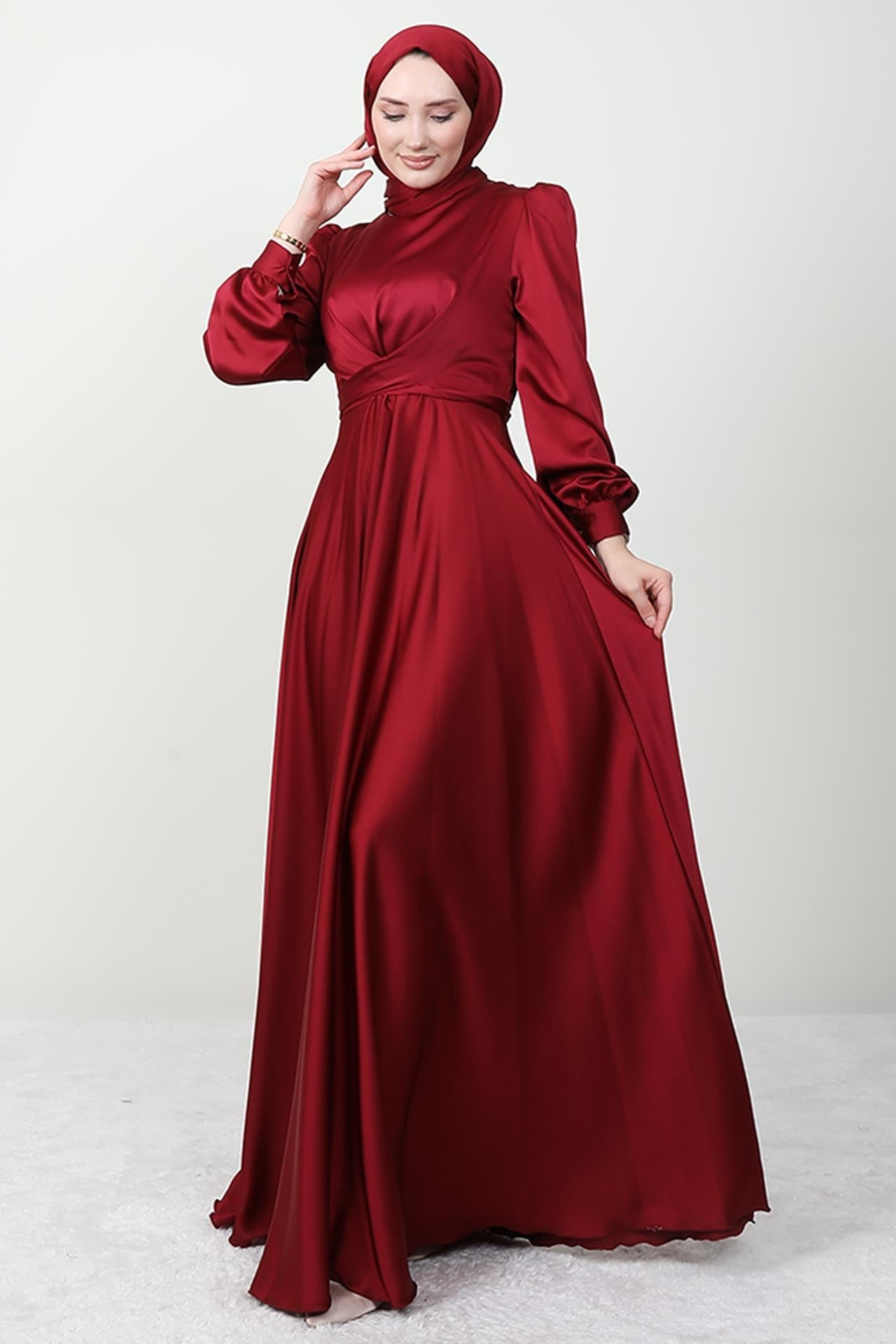 Çapraz Kuşaklı Abiye Bordo