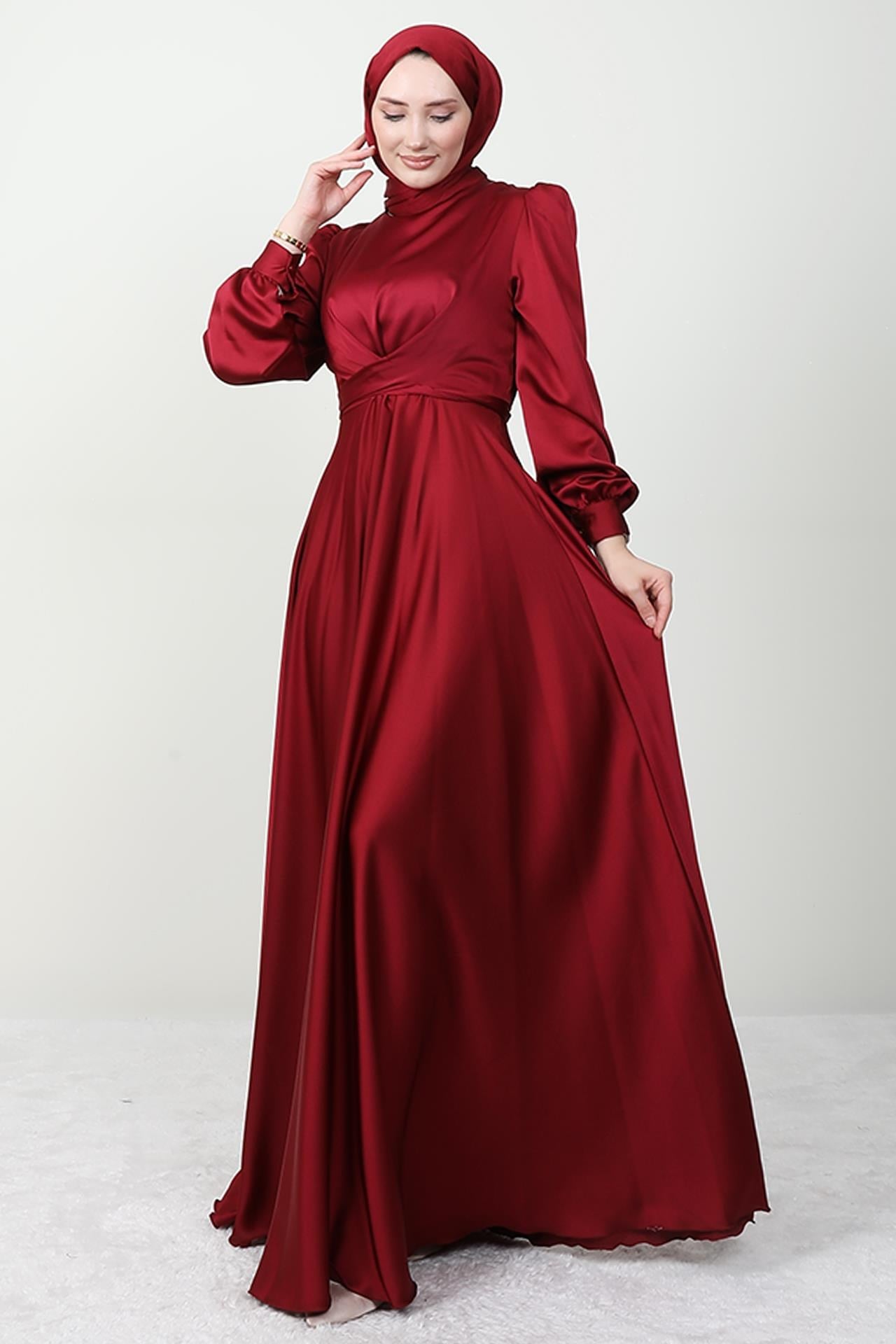 Çapraz Kuşaklı Abiye Bordo