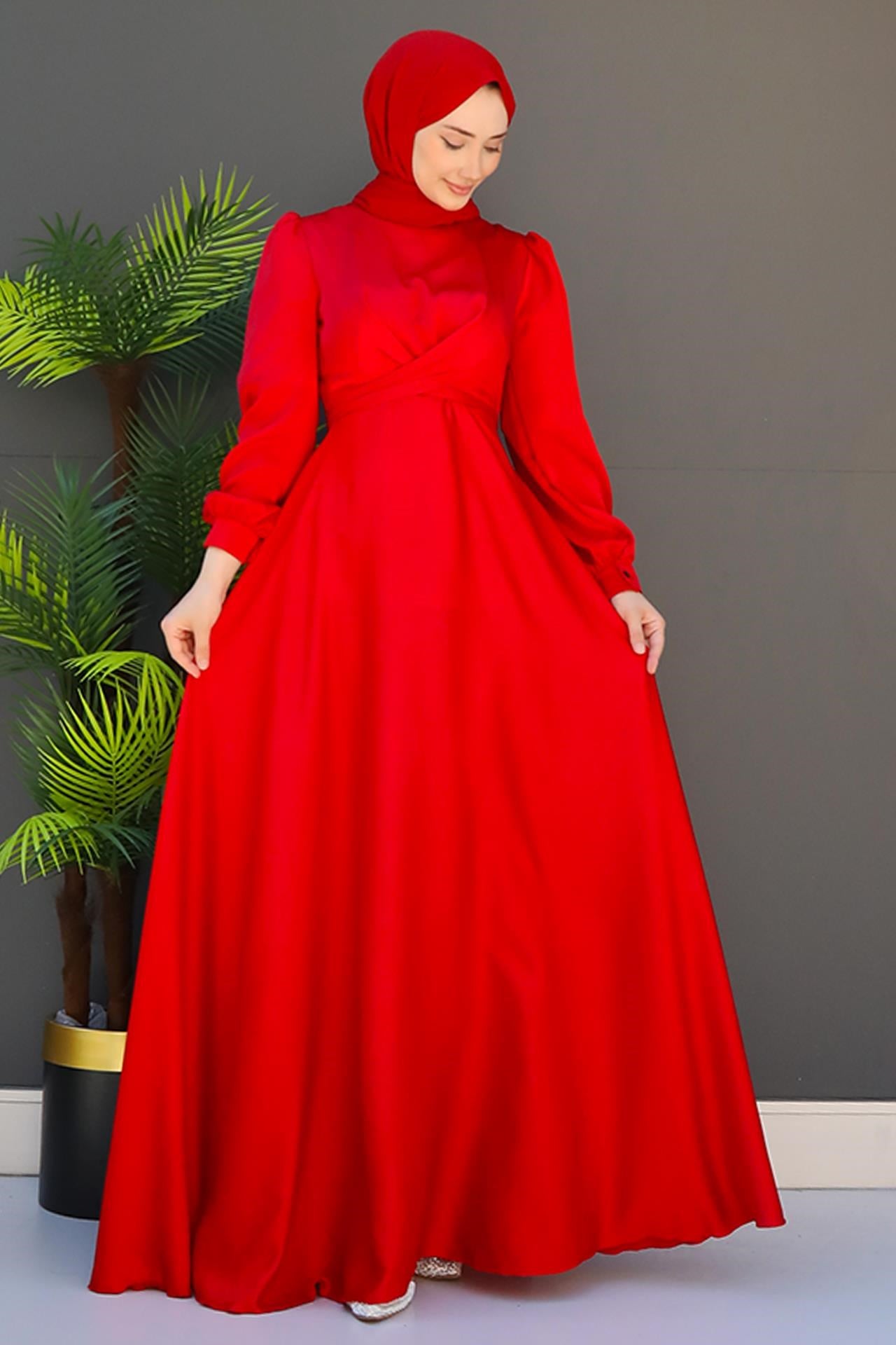 Çapraz Kuşaklı Abiye Kırmızı